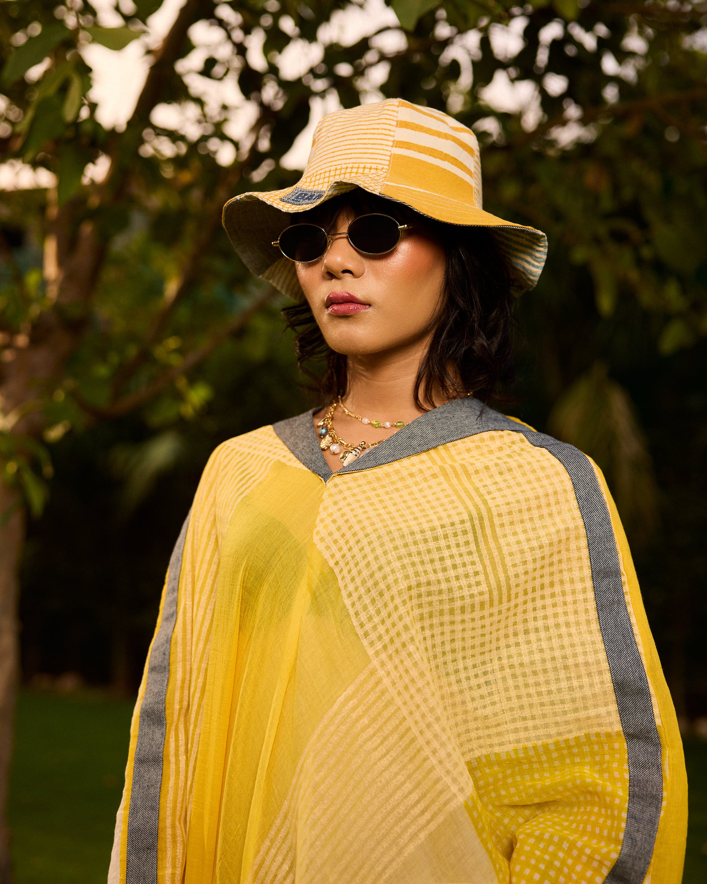 Weekend Butter Ombre Mul Yellow Kaftan and Pants Set with Slip (Set of 2)