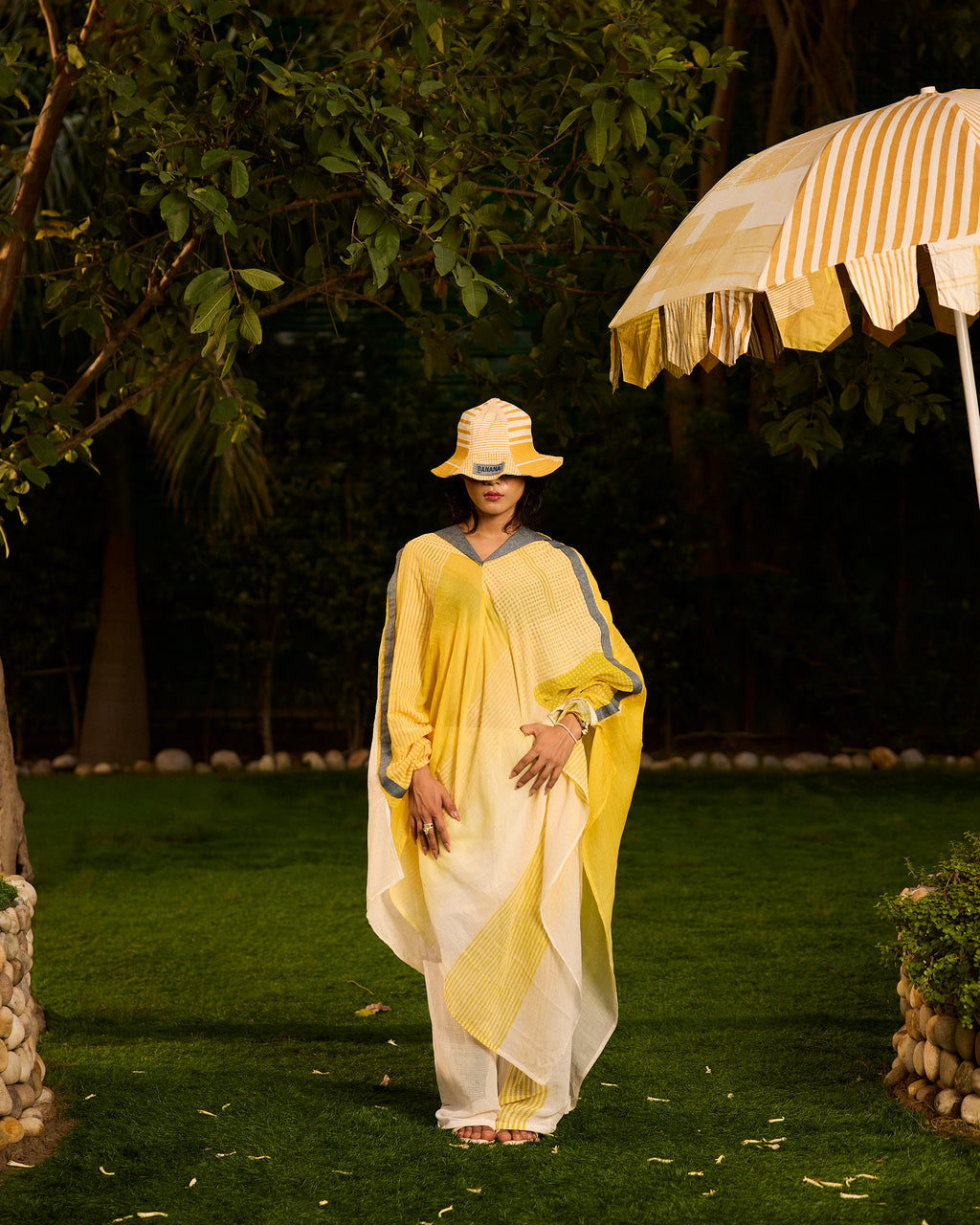 Weekend Butter Ombre Mul Yellow Kaftan and Pants Set with Slip (Set of 2)