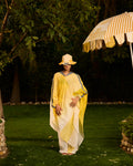 Weekend Butter Ombre Mul Yellow Kaftan and Pants Set with Slip (Set of 2)