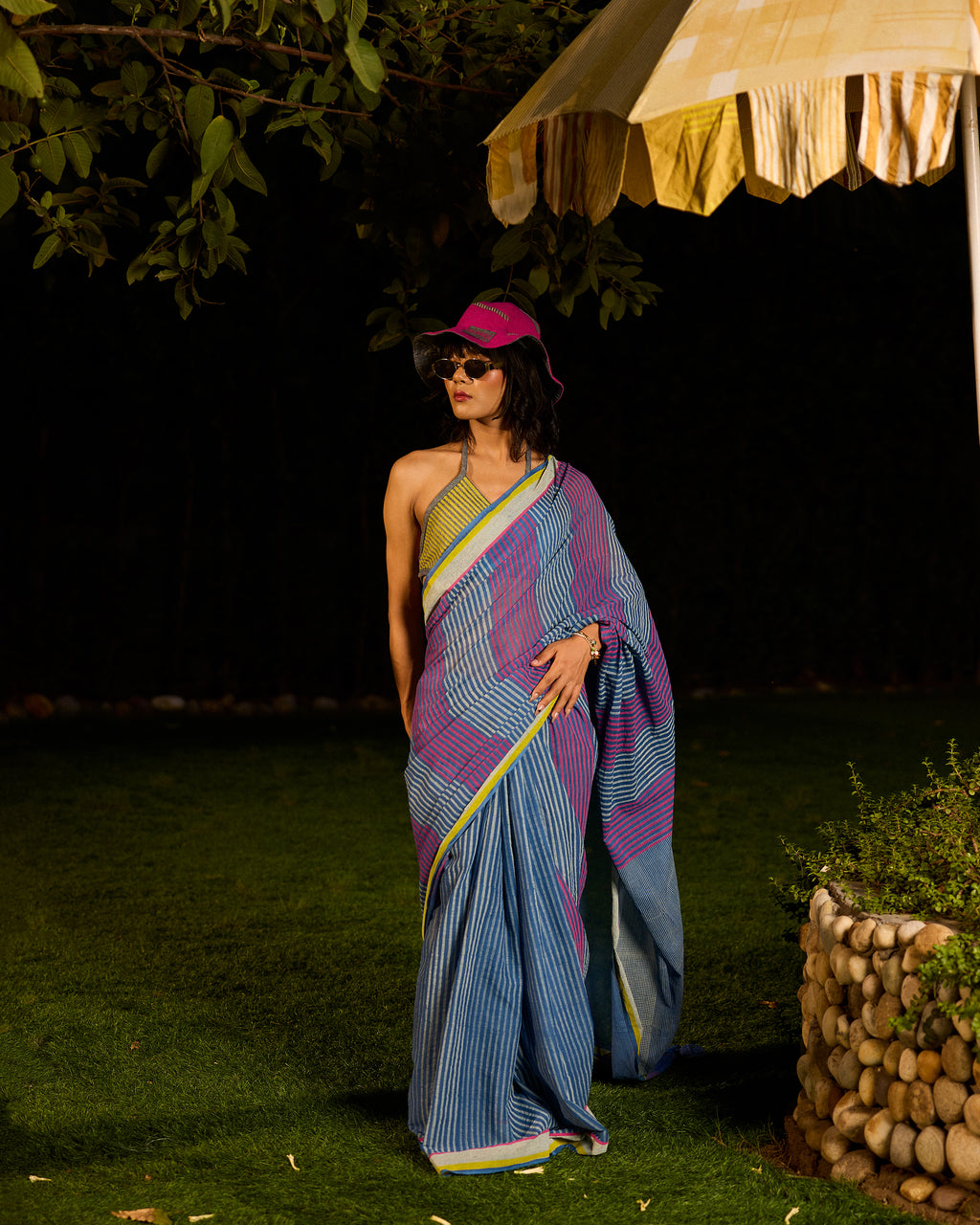 Weekend Kota Doria Lagoon Blue Saree With Wrap Blouse