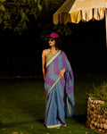 Weekend Kota Doria Lagoon Blue Saree With Wrap Blouse