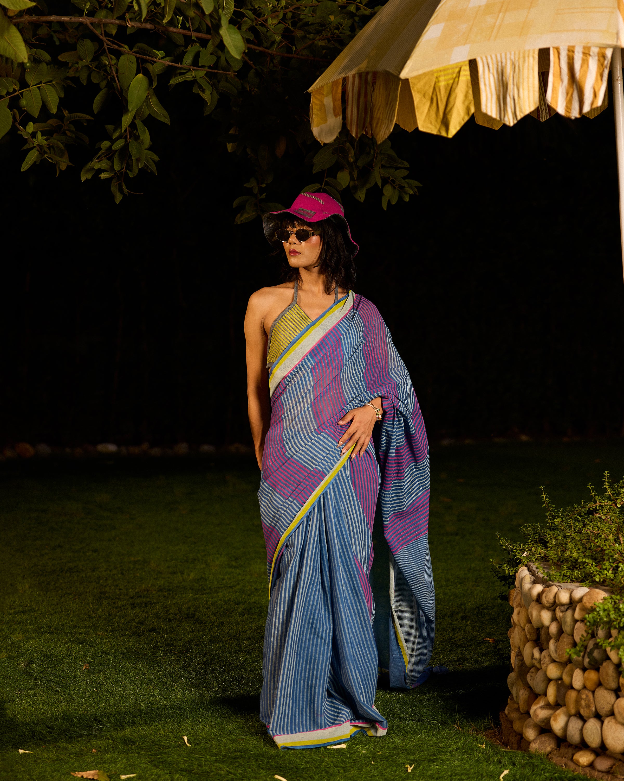 Weekend Kota Doria Lagoon Blue Saree With Wrap Blouse