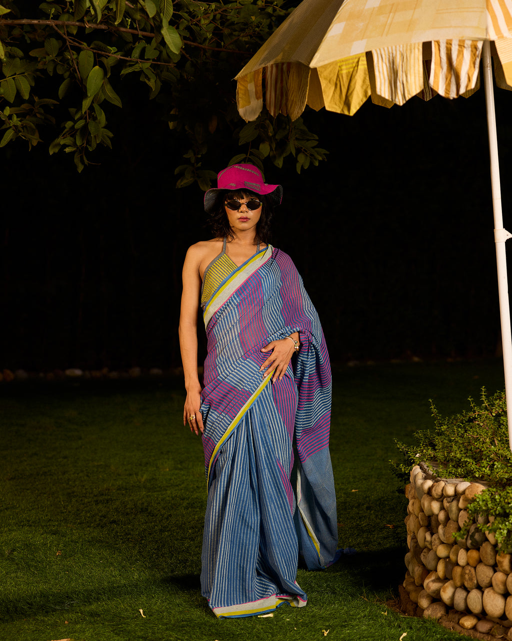 Weekend Kota Doria Lagoon Blue Saree With Wrap Blouse