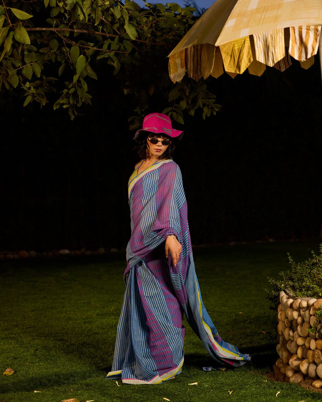 Weekend Kota Doria Lagoon Blue Saree With Wrap Blouse