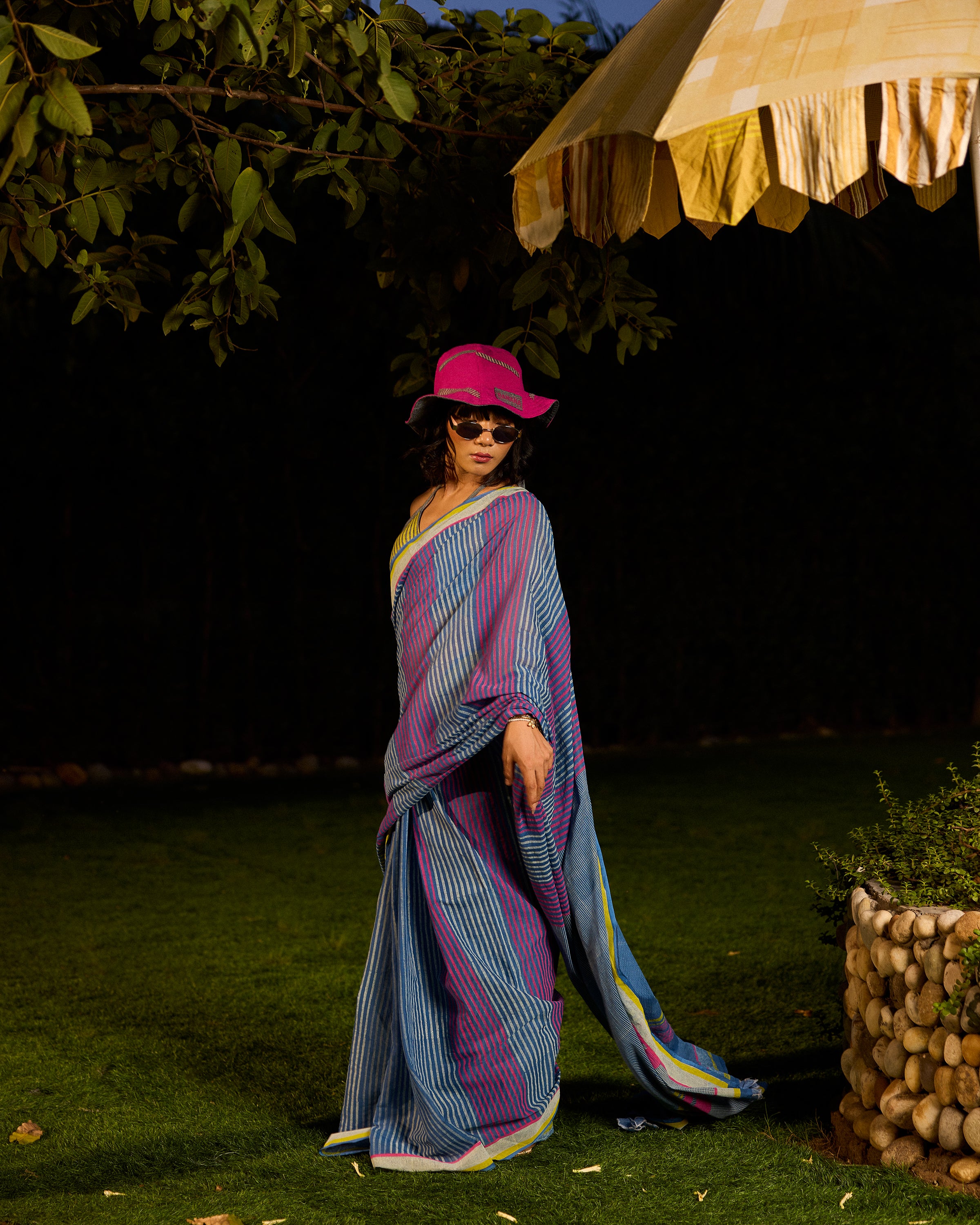 Weekend Kota Doria Lagoon Blue Saree With Wrap Blouse