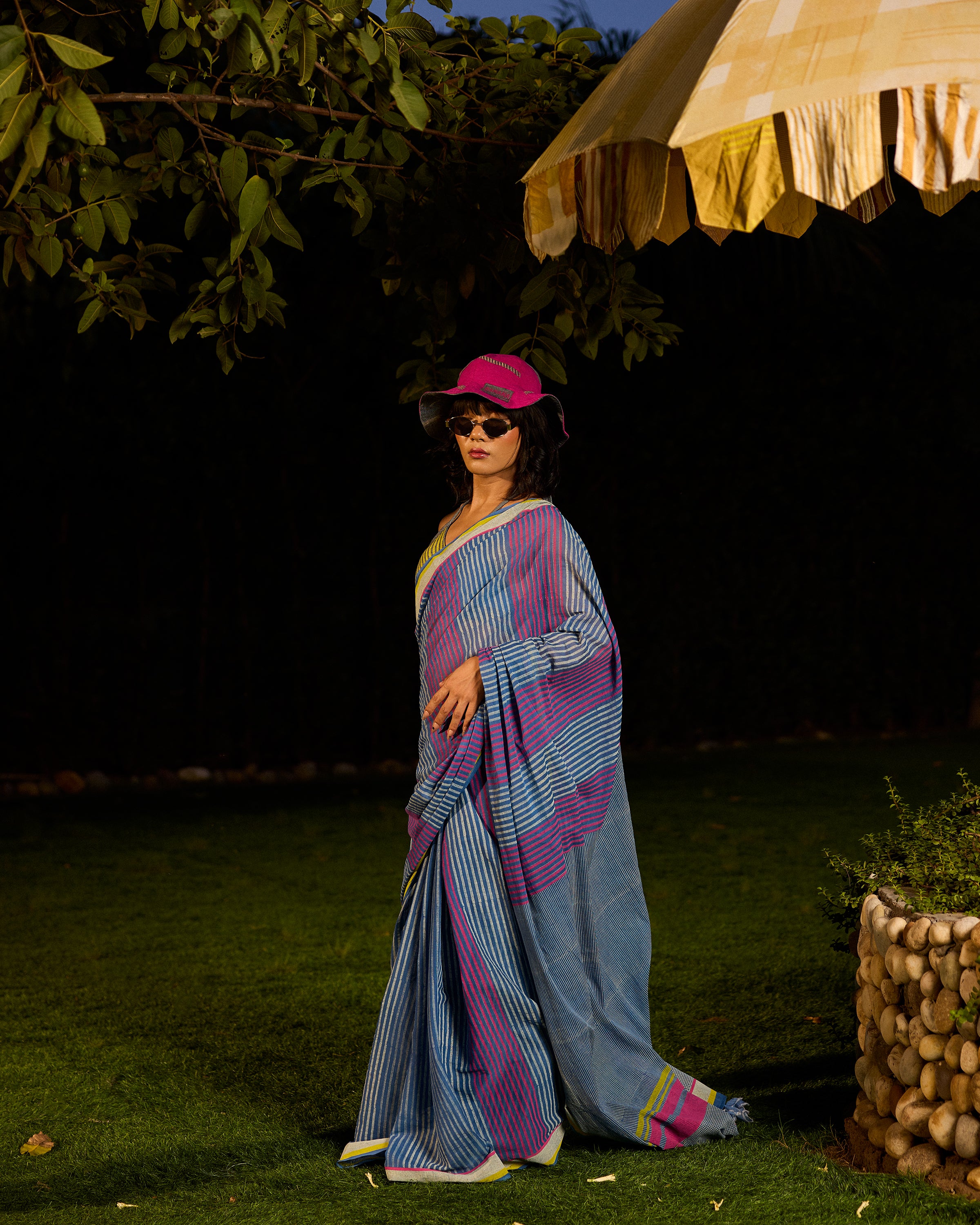 Weekend Kota Doria Lagoon Blue Saree With Wrap Blouse