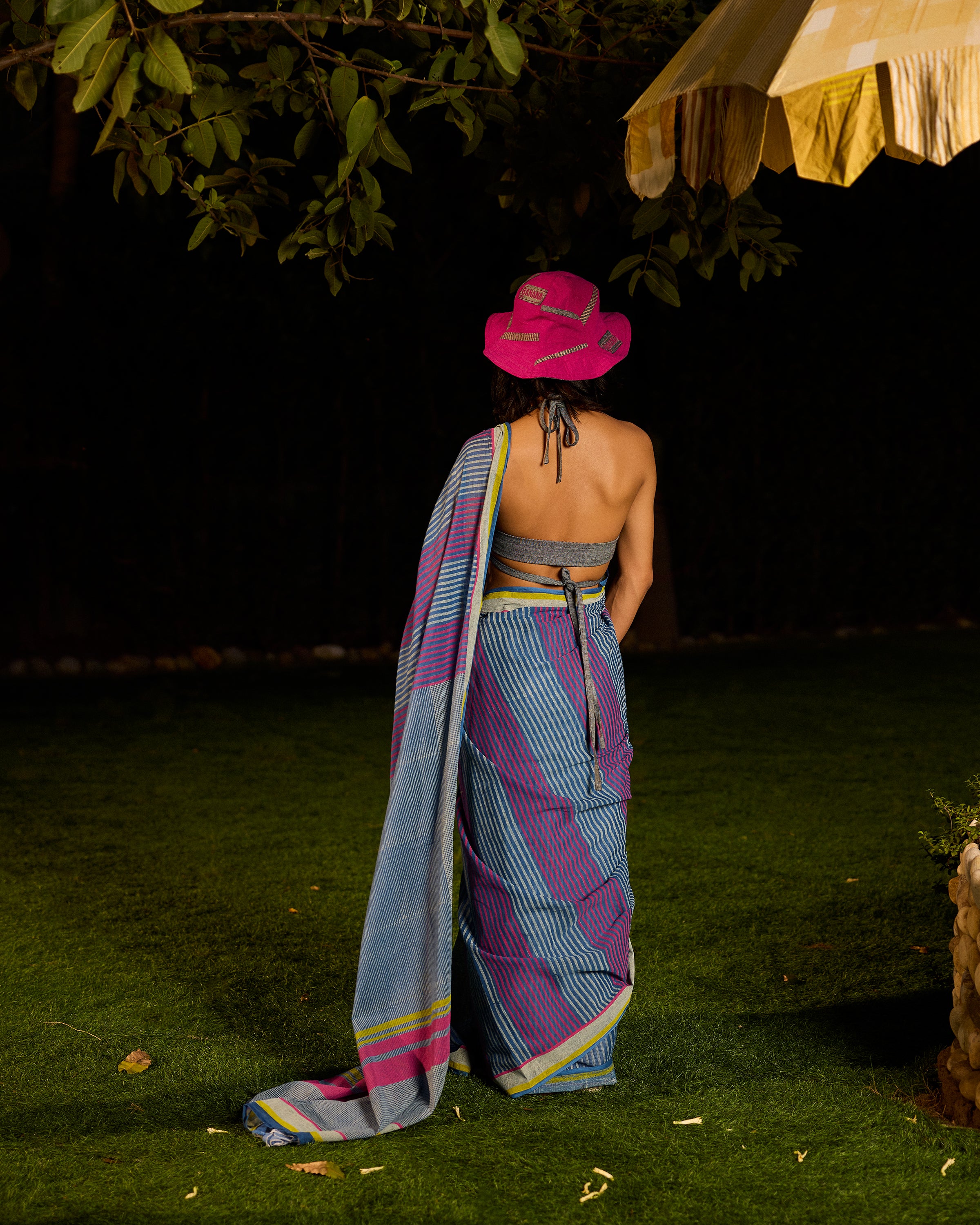 Weekend Kota Doria Lagoon Blue Saree With Wrap Blouse