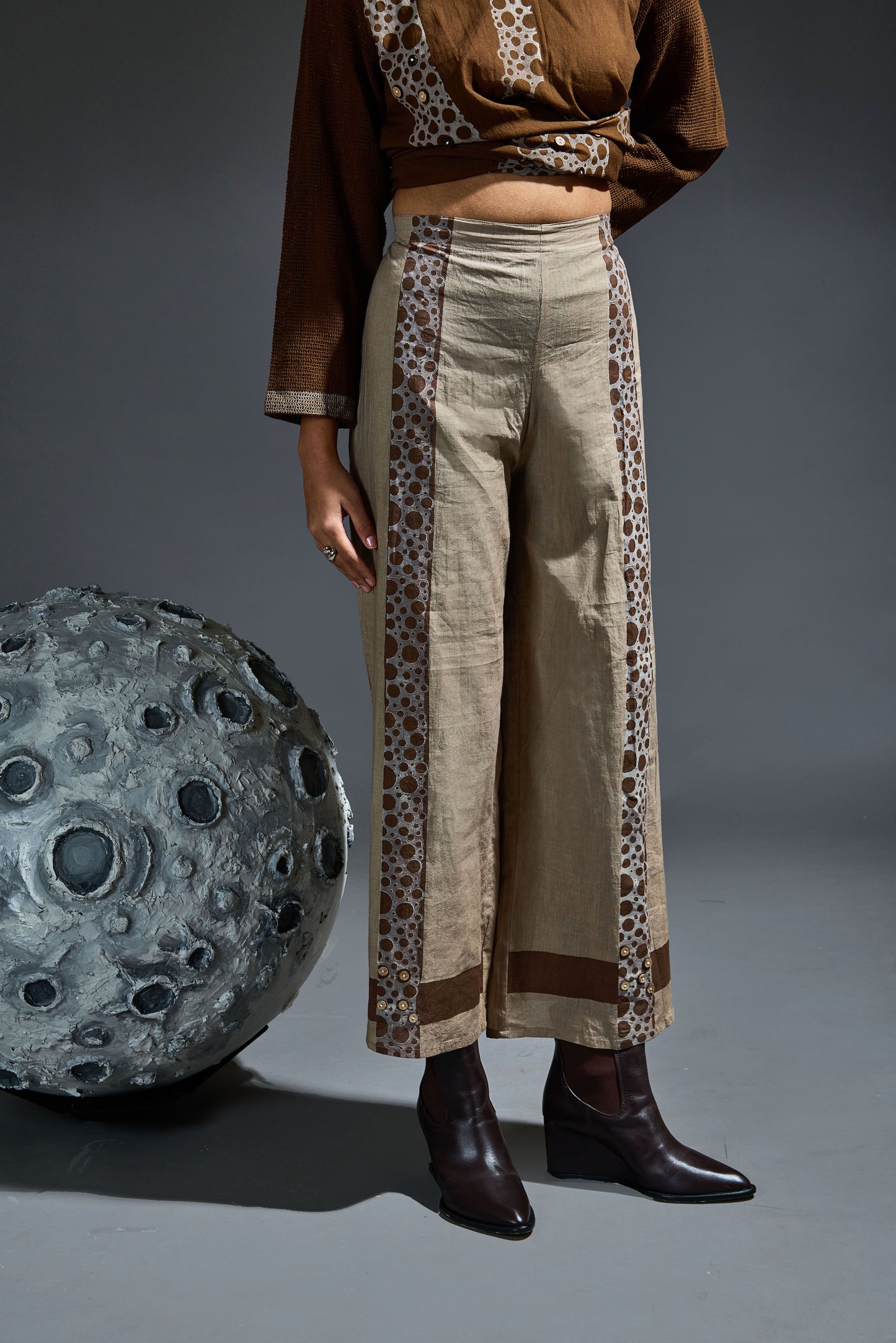 Crater Rust Brown Kurta Set (Set of 3)