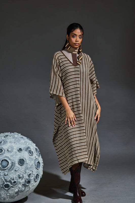 Crater Stormy Brown Dress with Mesh Kaftan (Set of 2)