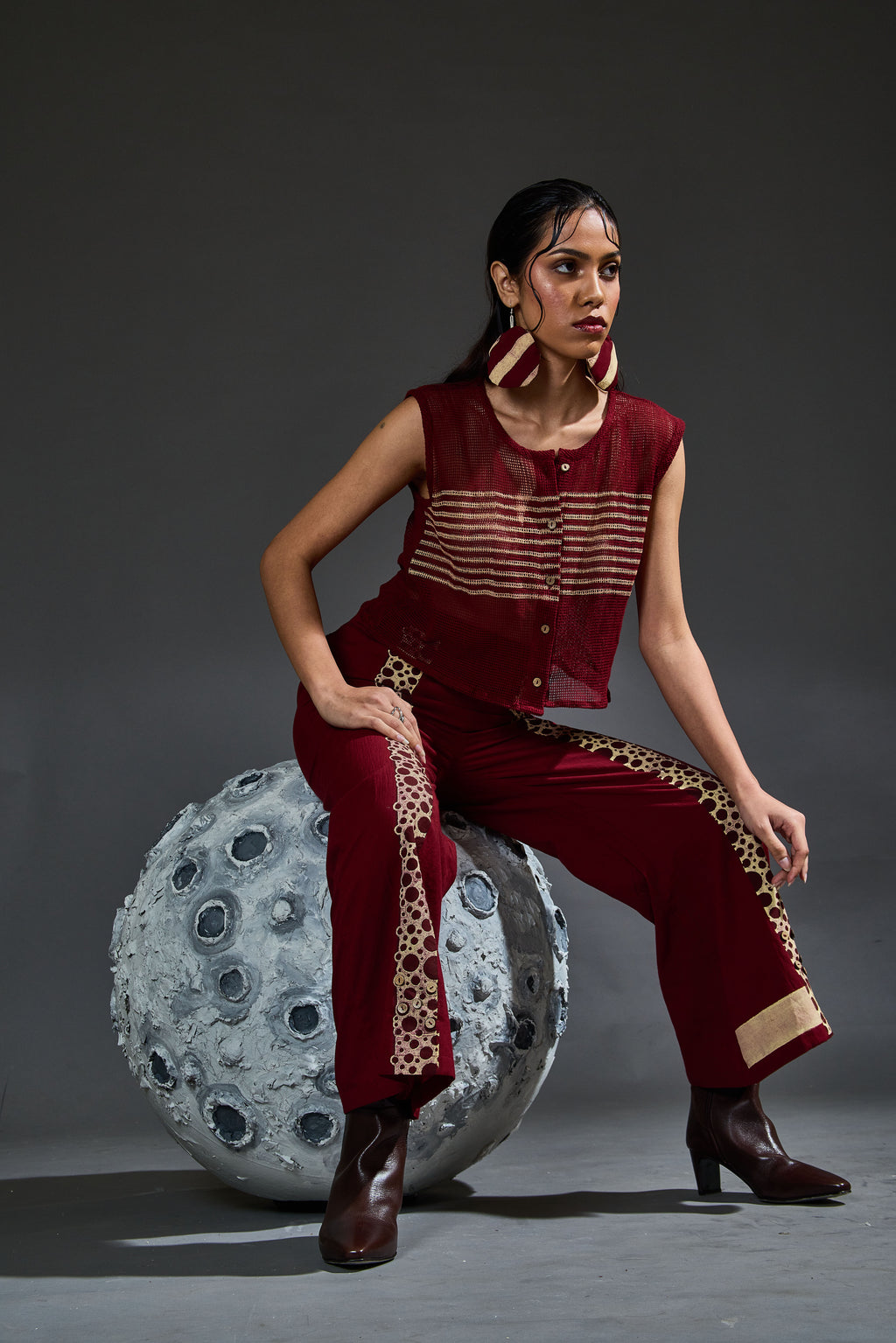 Crater Maroon Mesh Crop Top