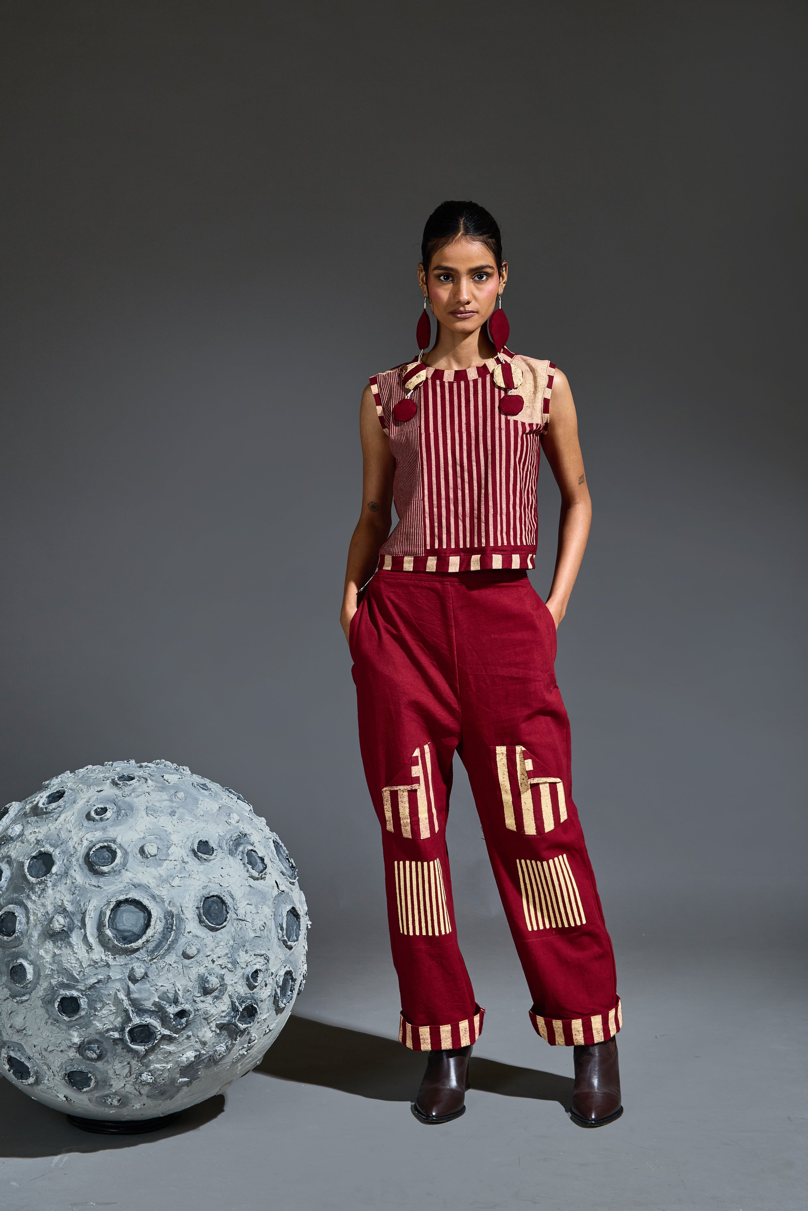 Crater Scarlet Maroon Crop Top Coordinate (Set of 2)