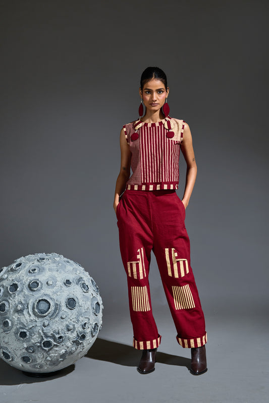 Crater Scarlet Maroon Crop Top Co ord Set