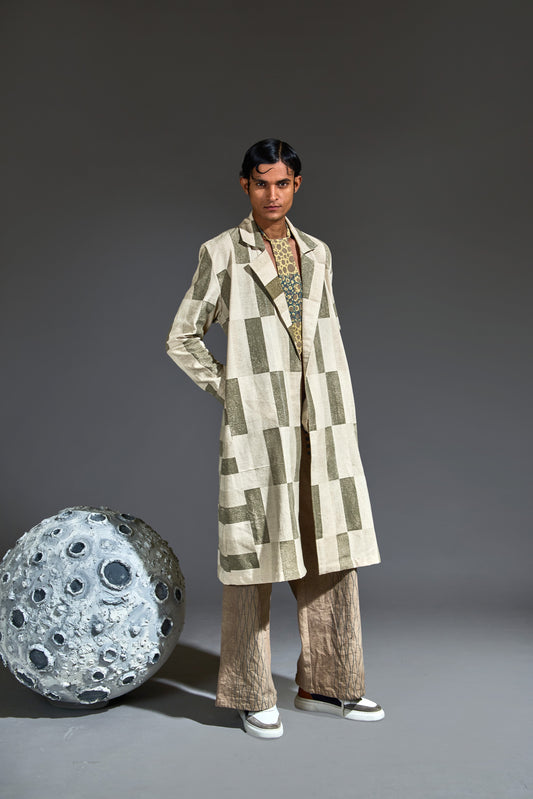 Crater Man Grey Block Trench Coat