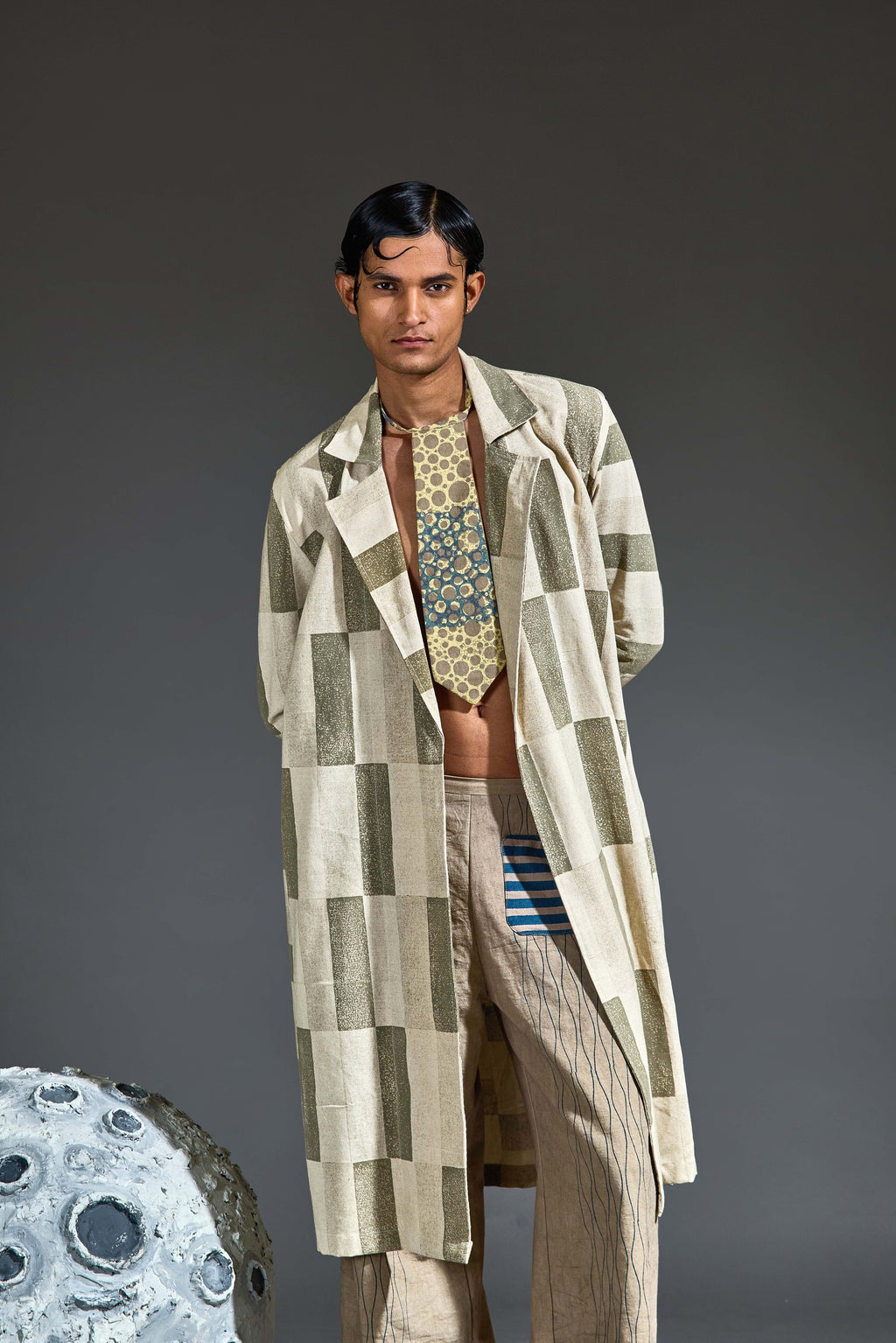 Crater Man Grey Block Trench Coat