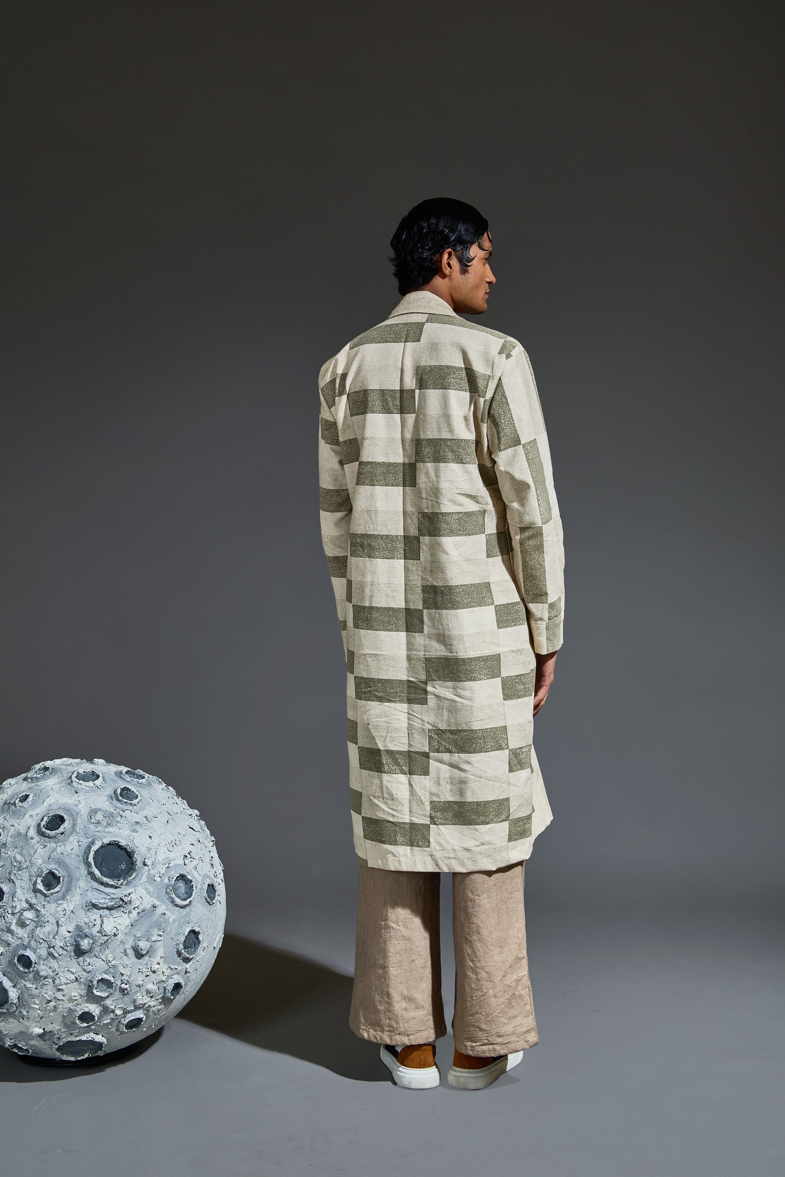 Crater Man Grey Block Trench Coat