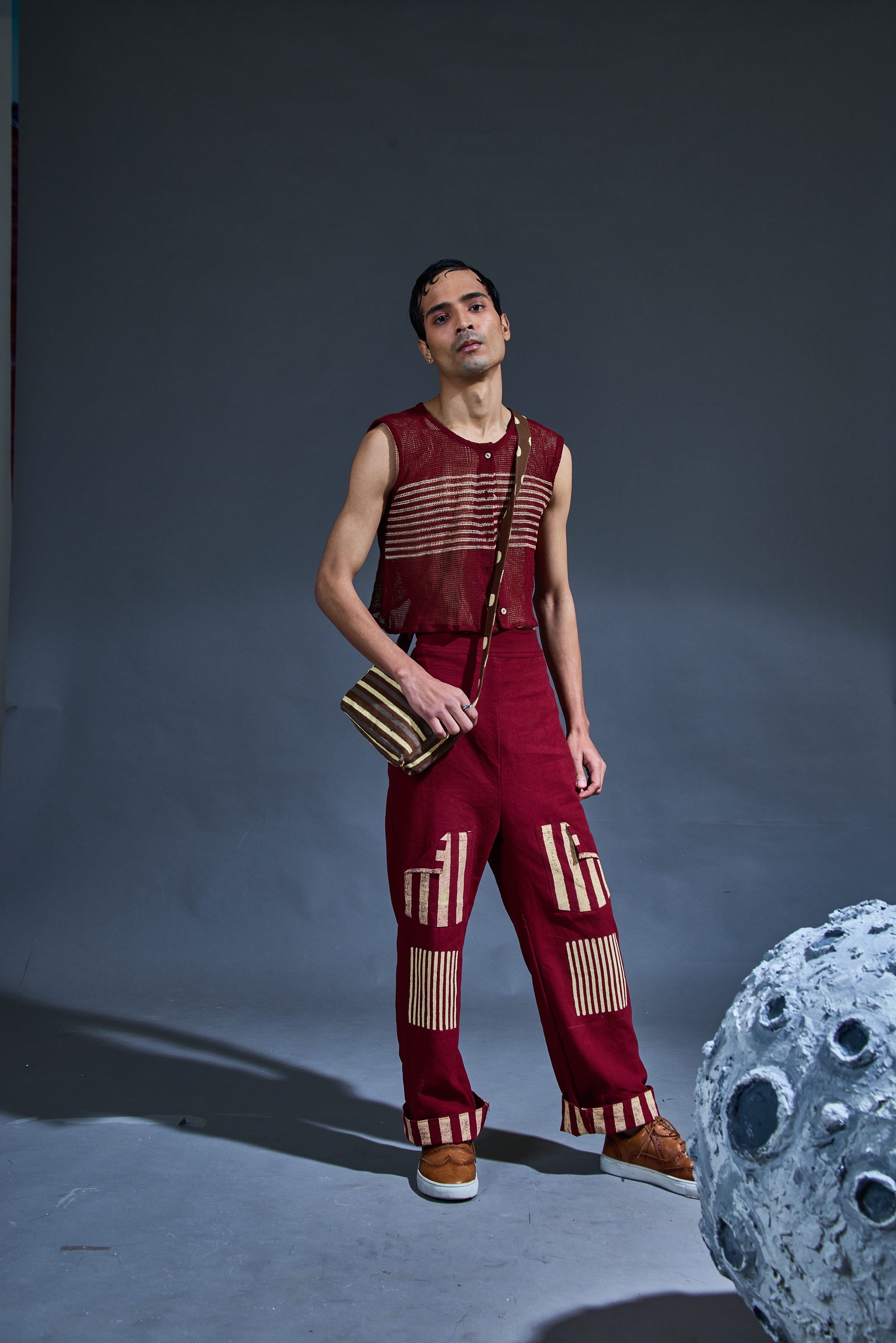 Crater Man Maroon Mesh Top Coordinate (Set of 2)