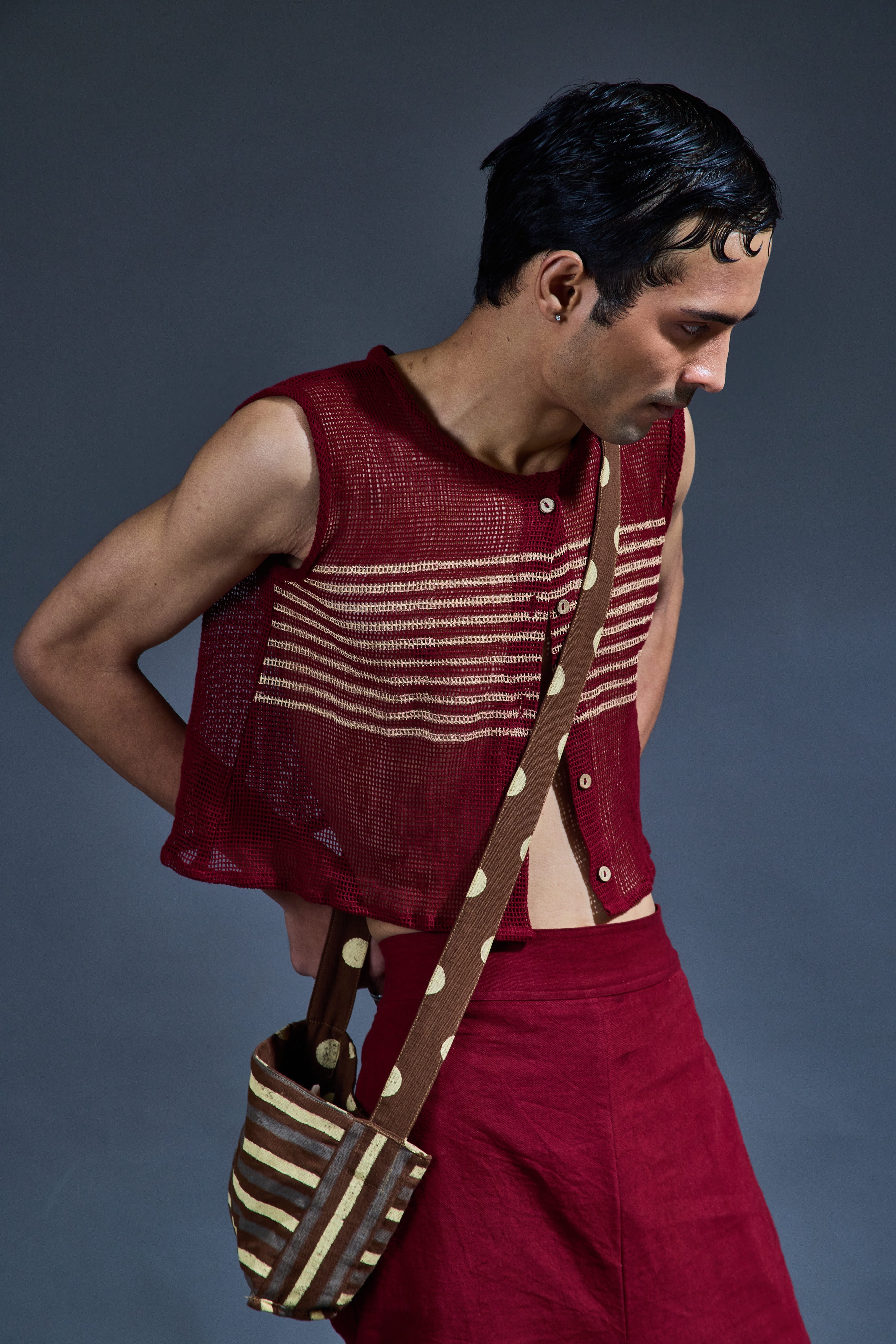 Crater Man Maroon Mesh Top Coordinate (Set of 2)