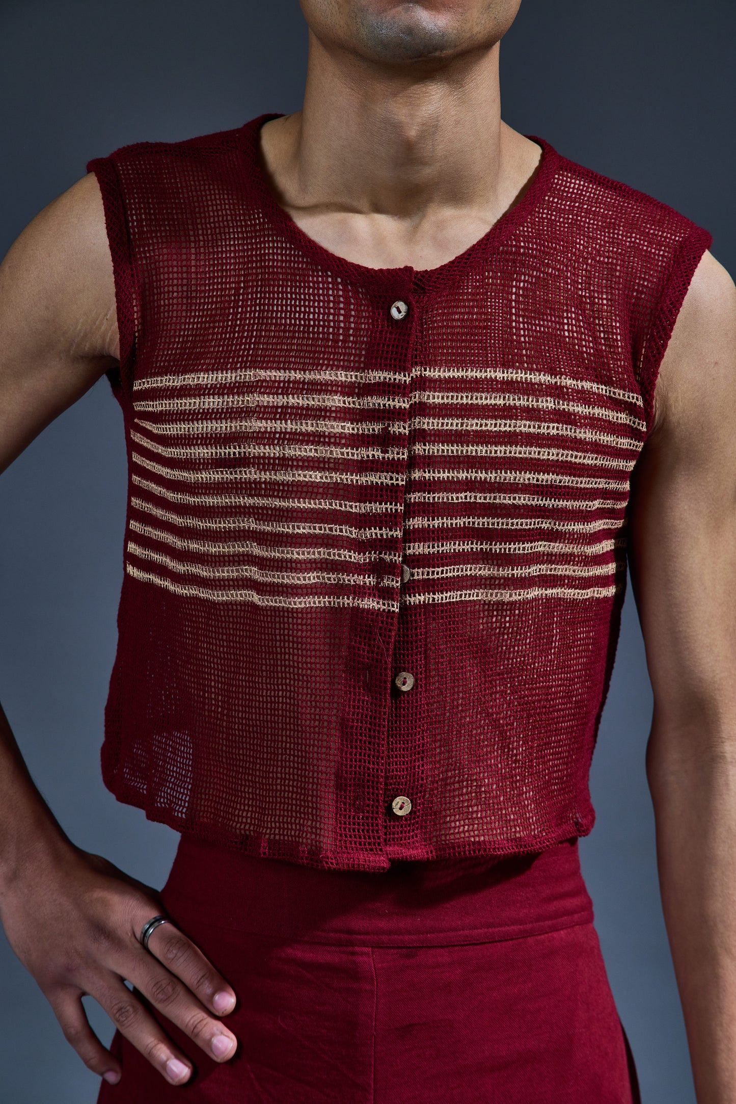 Crater Man Maroon Mesh Top Co ord Set