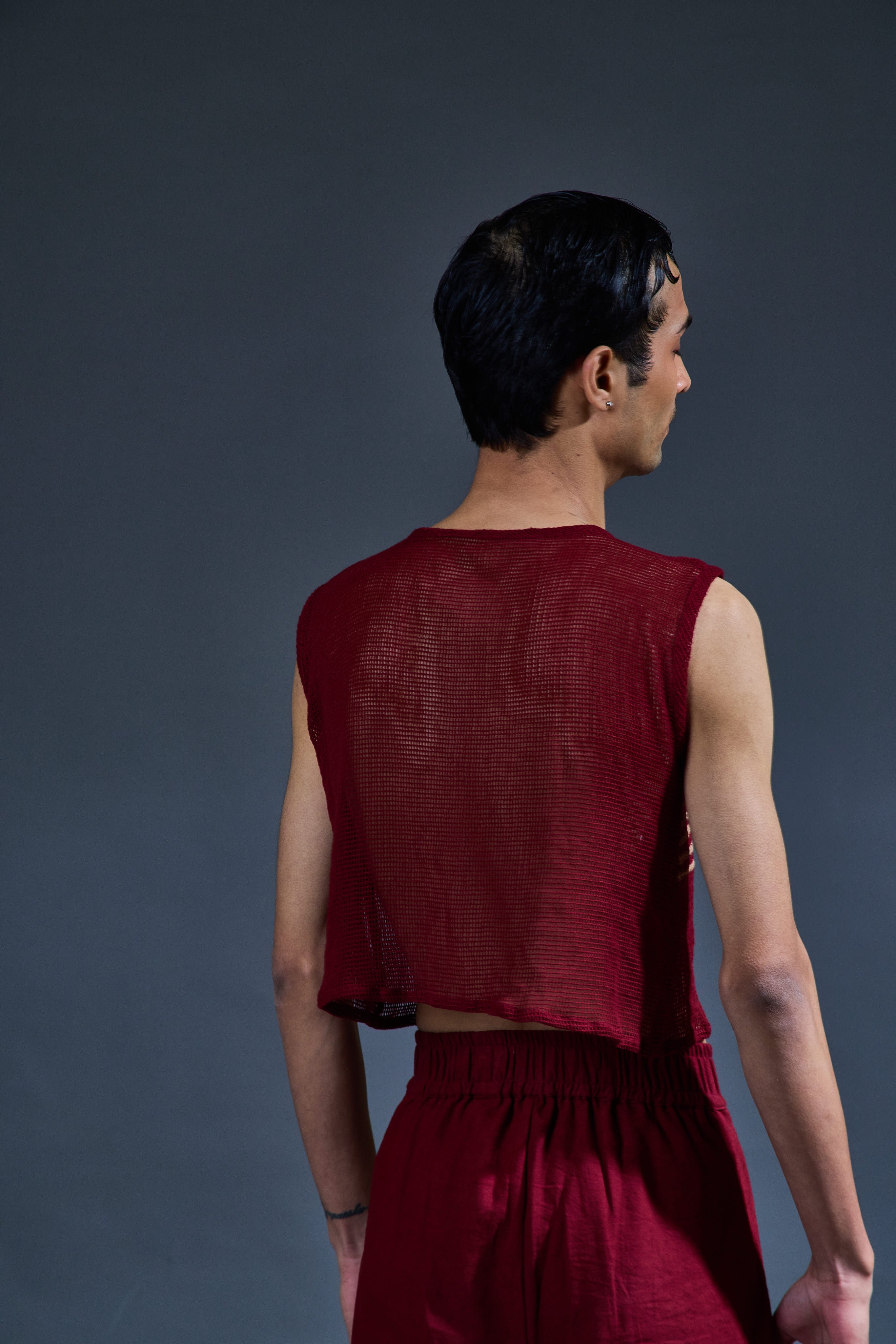 Crater Man Maroon Mesh Top Coordinate (Set of 2)