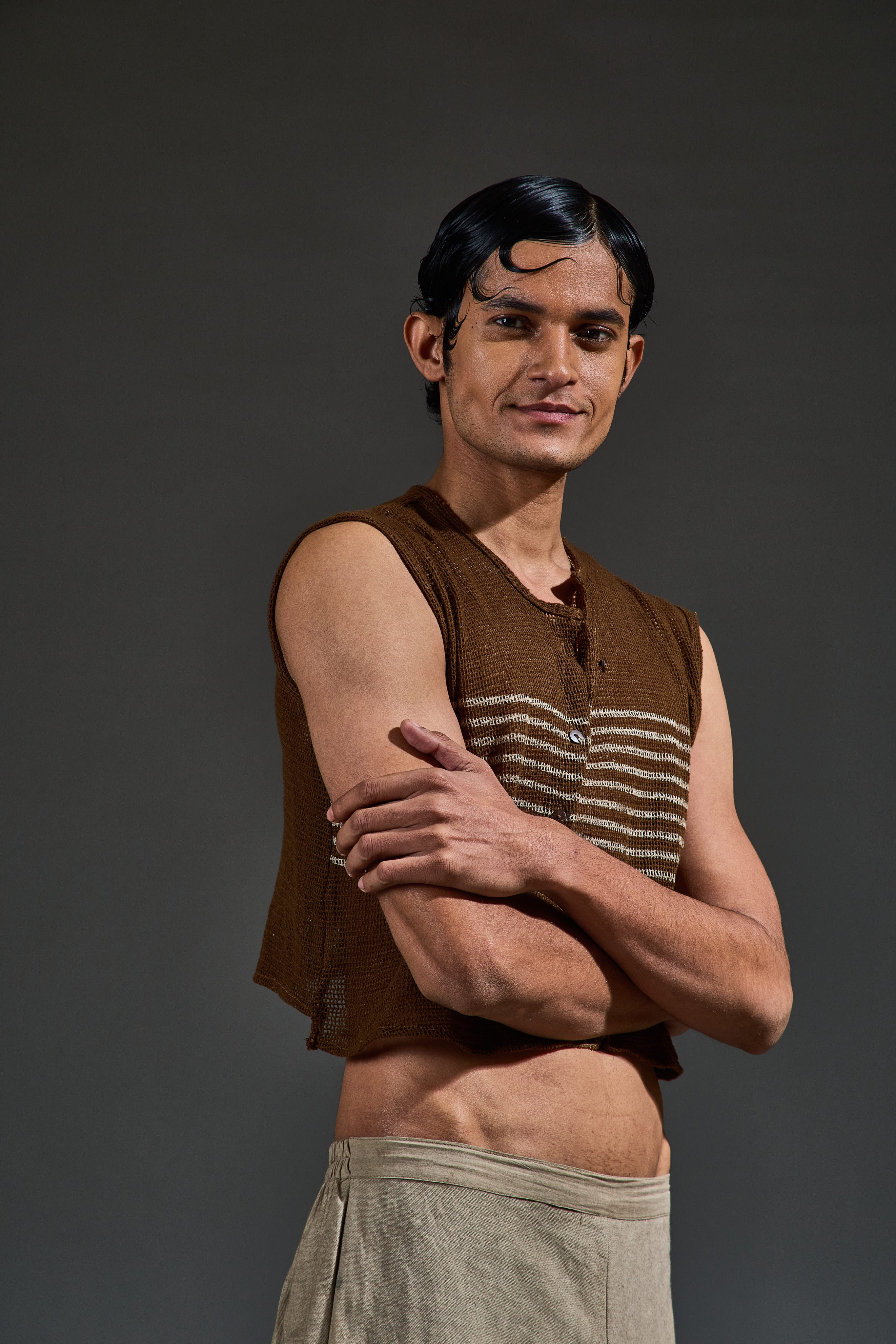 Crater Man Brown Mesh Crop Top Coordinate (Set of 2)