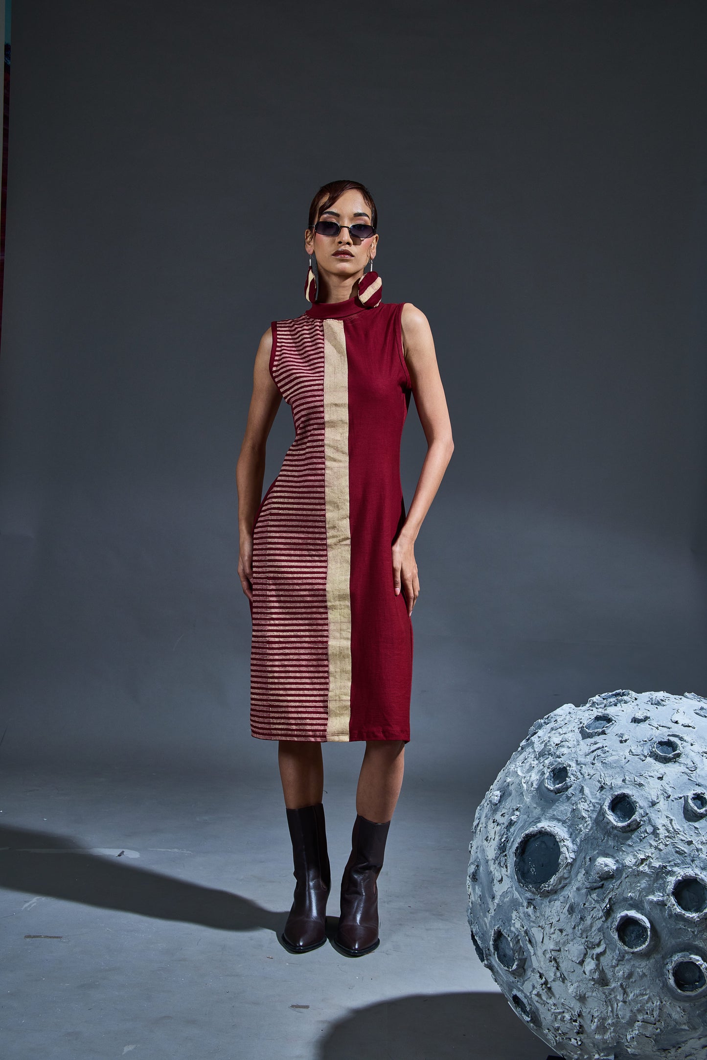 Crater Stormy Maroon Dress with Mesh Kaftan (Set of 2)