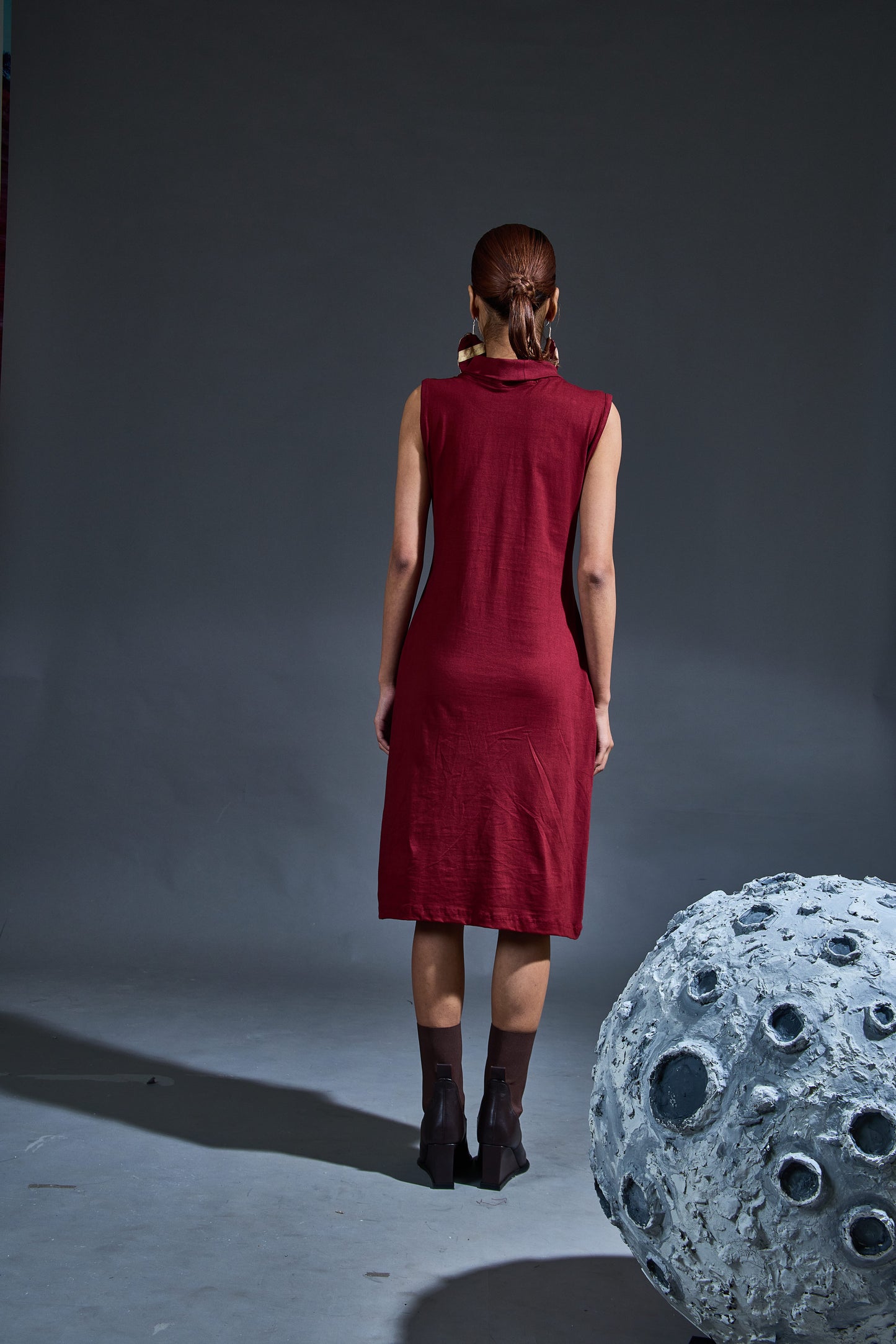 Crater Stormy Maroon Dress with Mesh Kaftan (Set of 2)