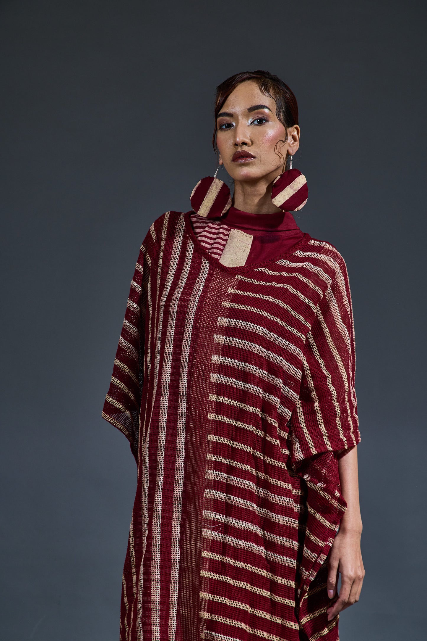 Crater Stormy Maroon Dress with Mesh Kaftan (Set of 2)