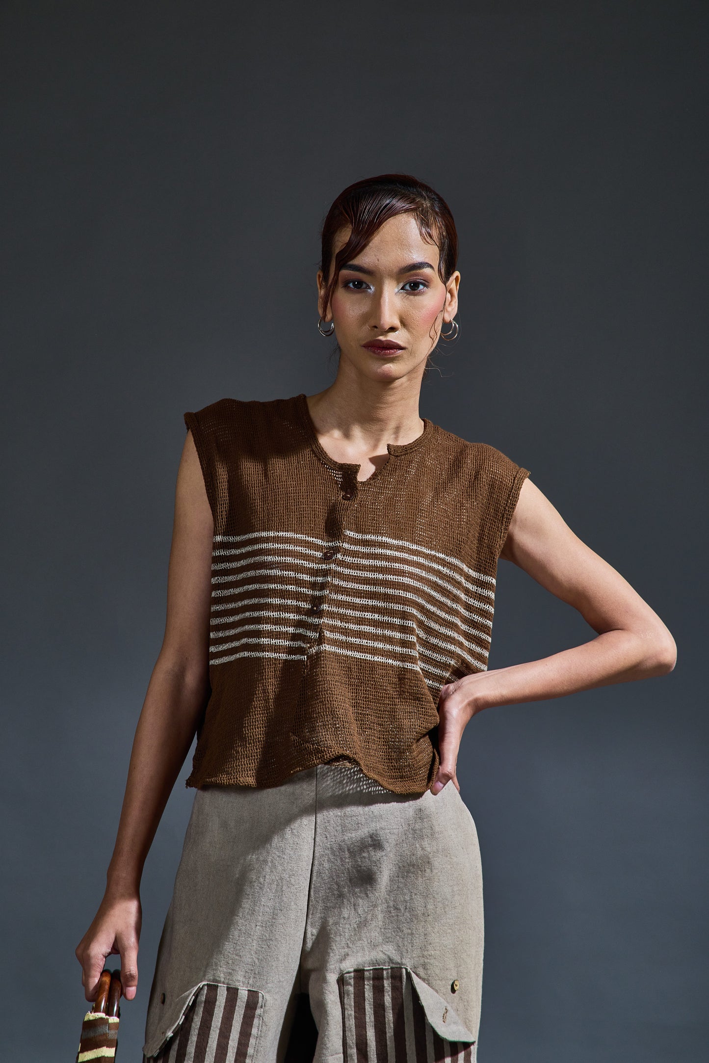 Crater Brown Mesh Crop Top Co ord