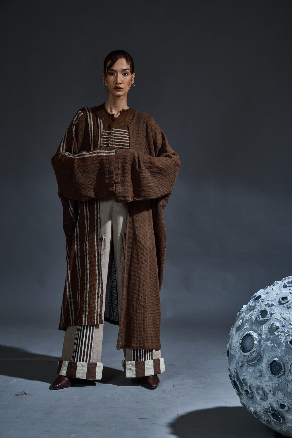 Crater Grey Mesh top, Pants & Overcoat (Set of 3)