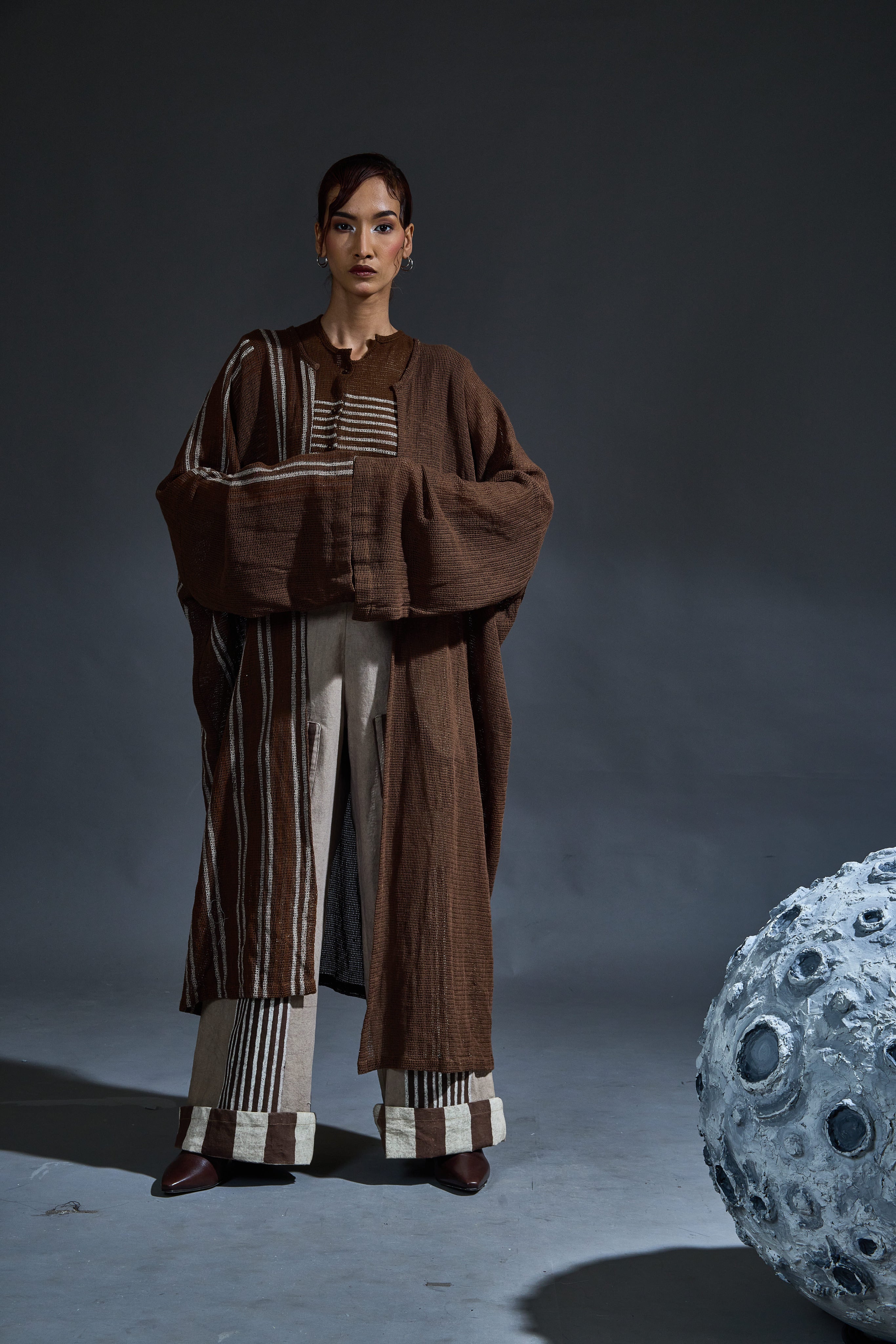 Crater Grey Mesh top, Pants & Overcoat (Set of 3)