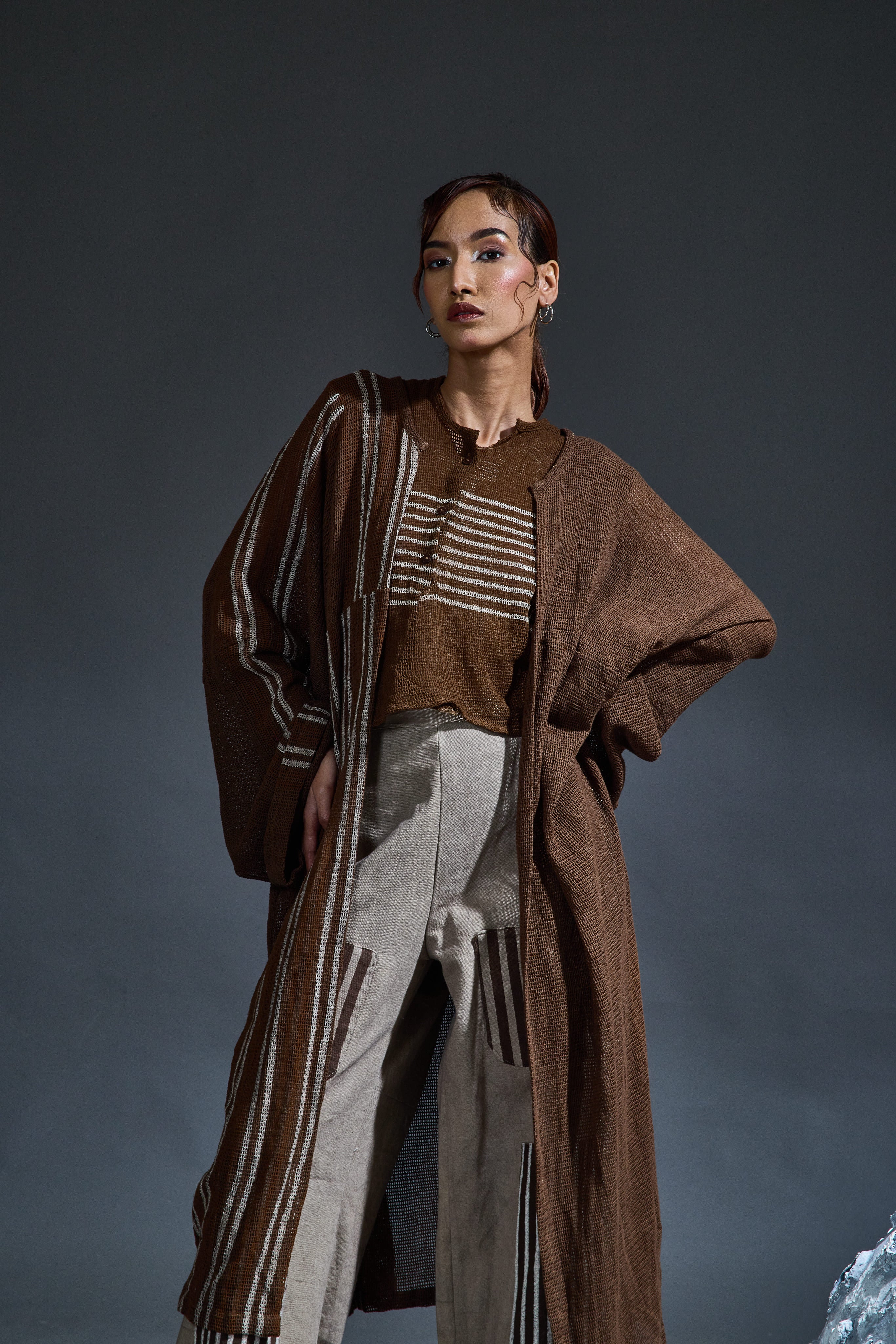 Crater Grey Mesh top, Pants & Overcoat (Set of 3)