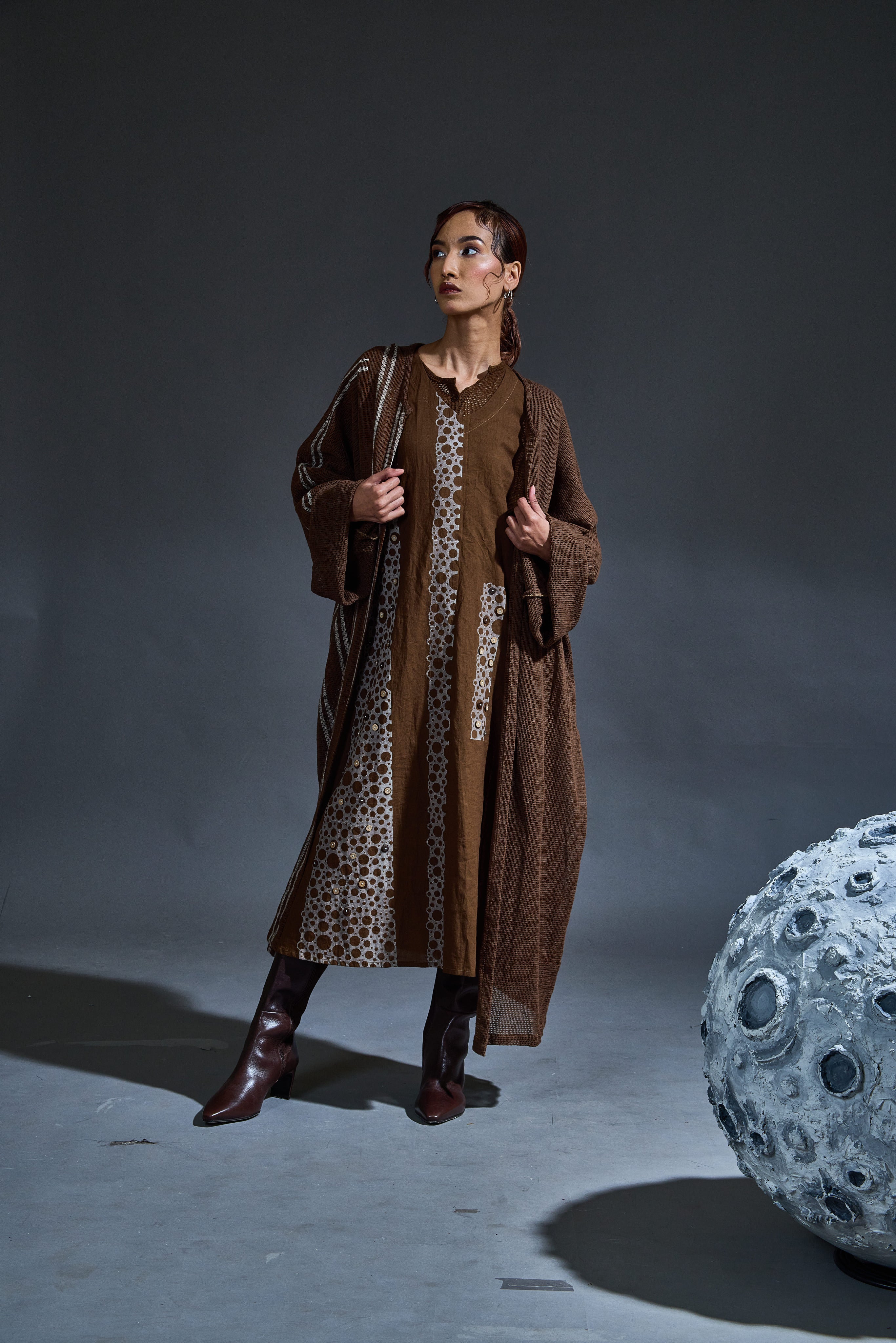 Crater Rust Brown Dress with Shrug  (Set of 2)