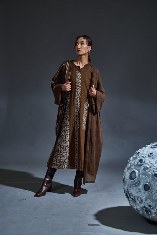 Crater Rust Brown Dress with Overcoat