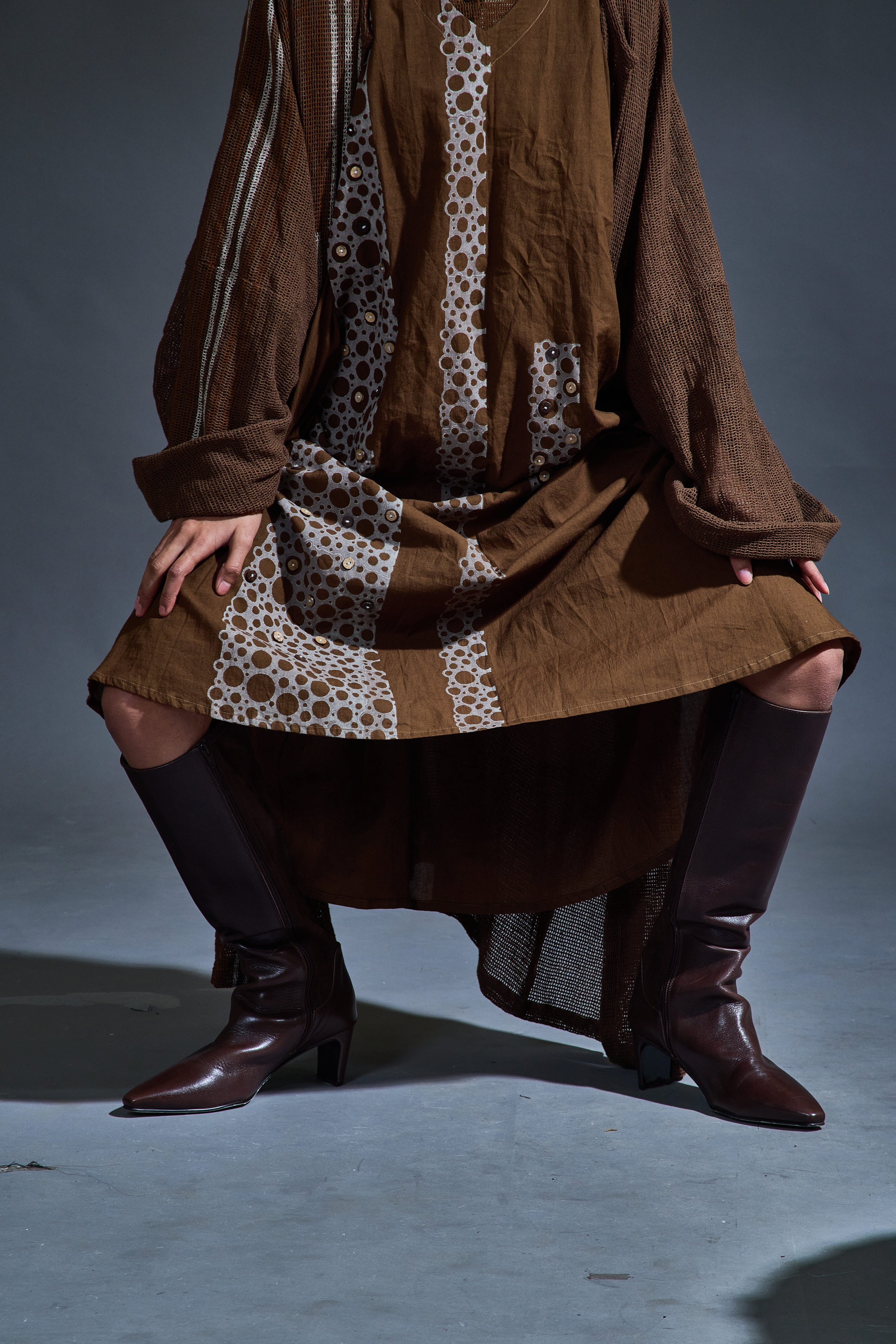 Crater Rust Brown Dress with Shrug  (Set of 2)