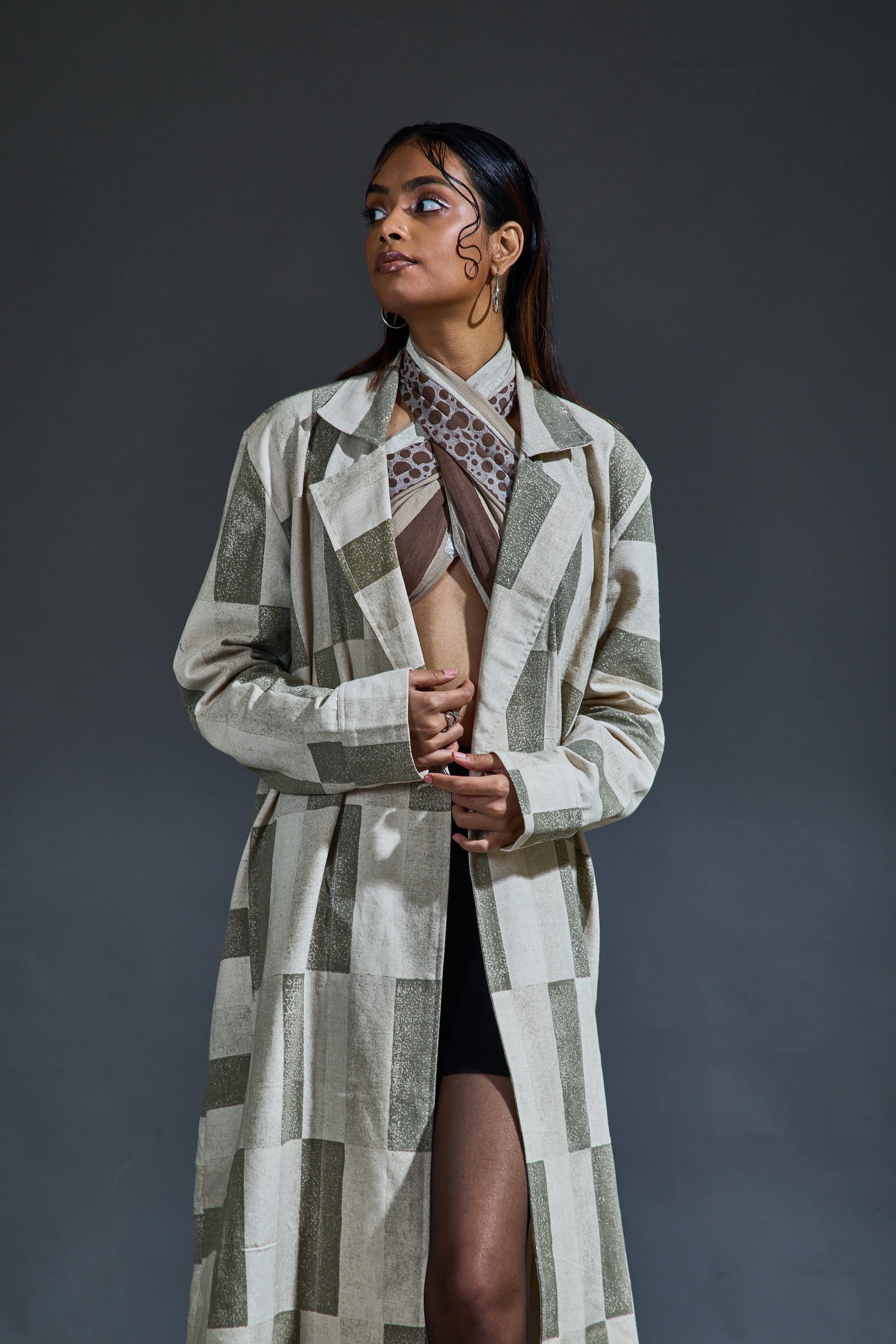 Crater Grey Block Trench Coat