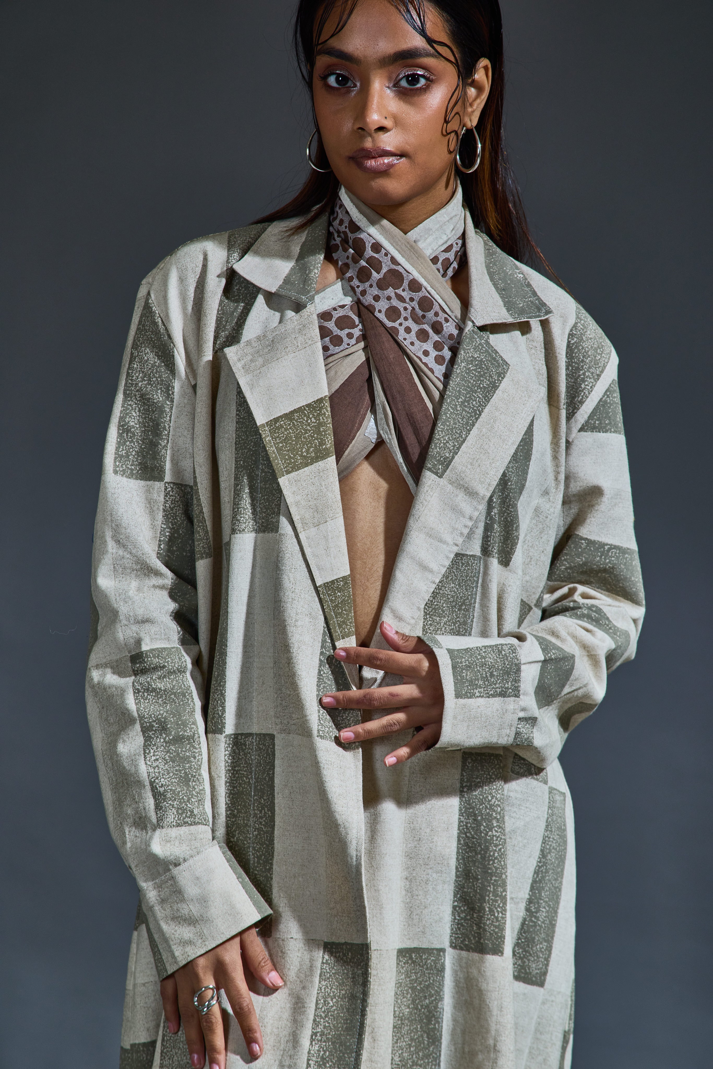 Crater Grey Block Trench Coat