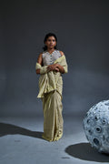 Crater Cream Saree with Knit Blouse (Set of 2) - BANANA labs