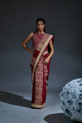 Crater Maroon Saree with Blouse (Set of 2) - BANANA labs