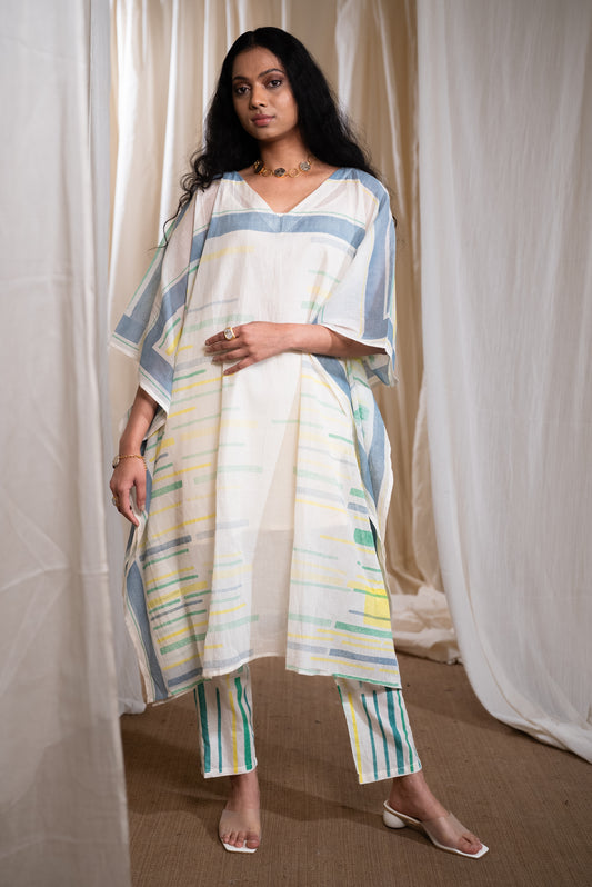 MARINA slab mul Kaftan with pants and Slip (Set of 3)
