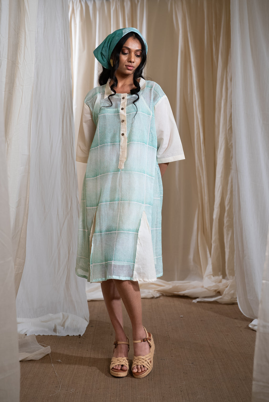 MARINA aqua lily mesh dress with slip