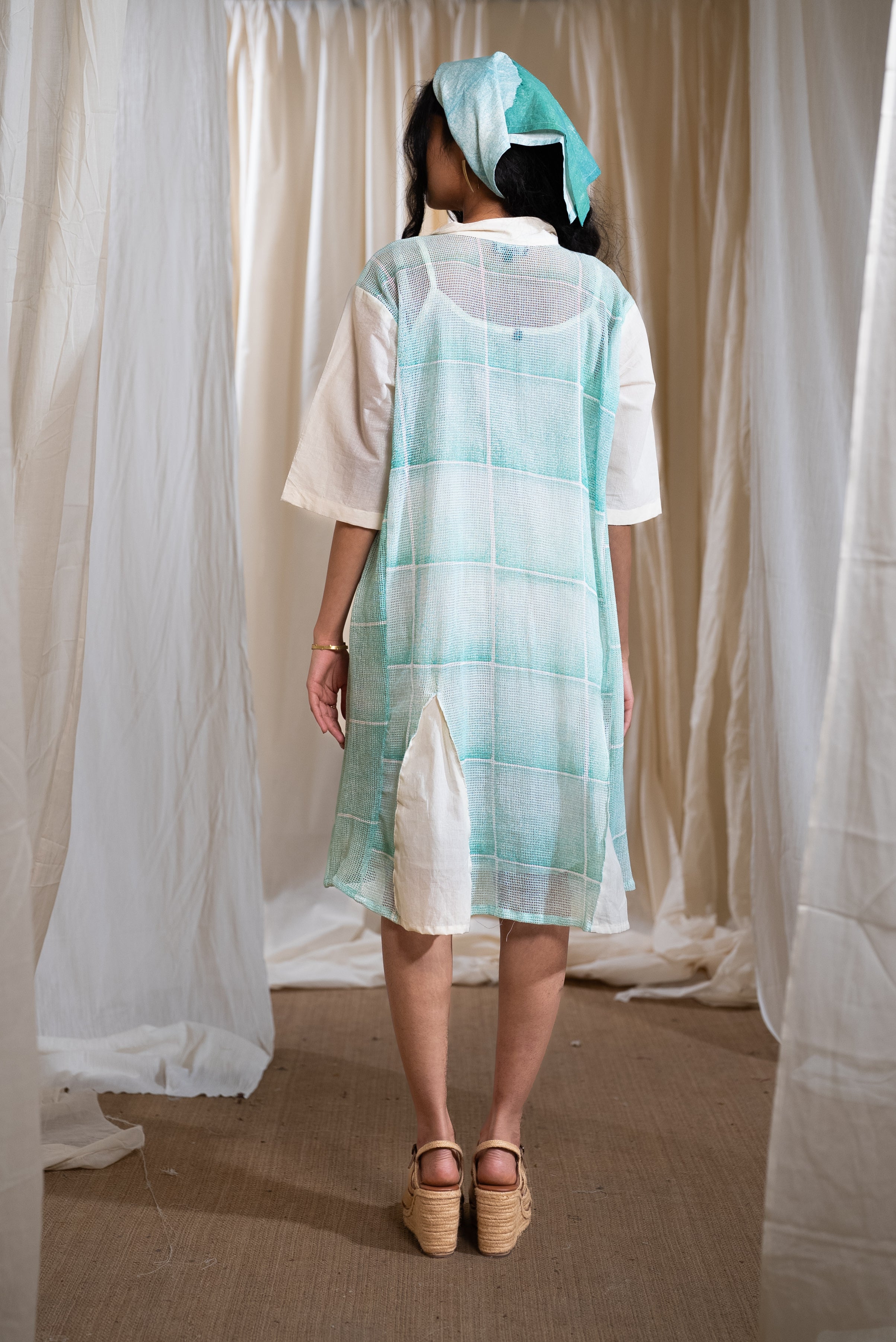 MARINA aqua lily mesh dress with slip