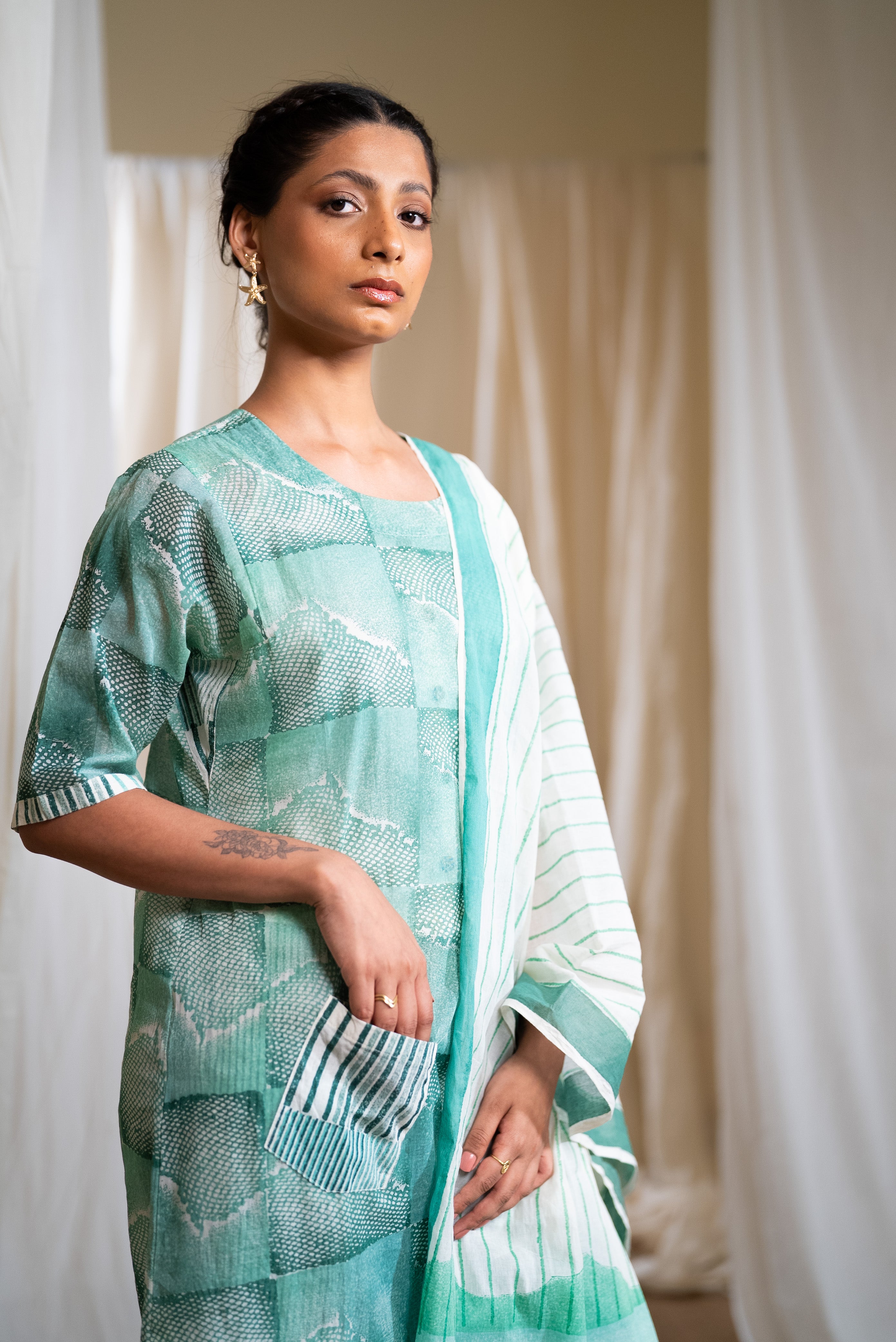 MARINA Honeycomb Kurta Set (Set of 3)
