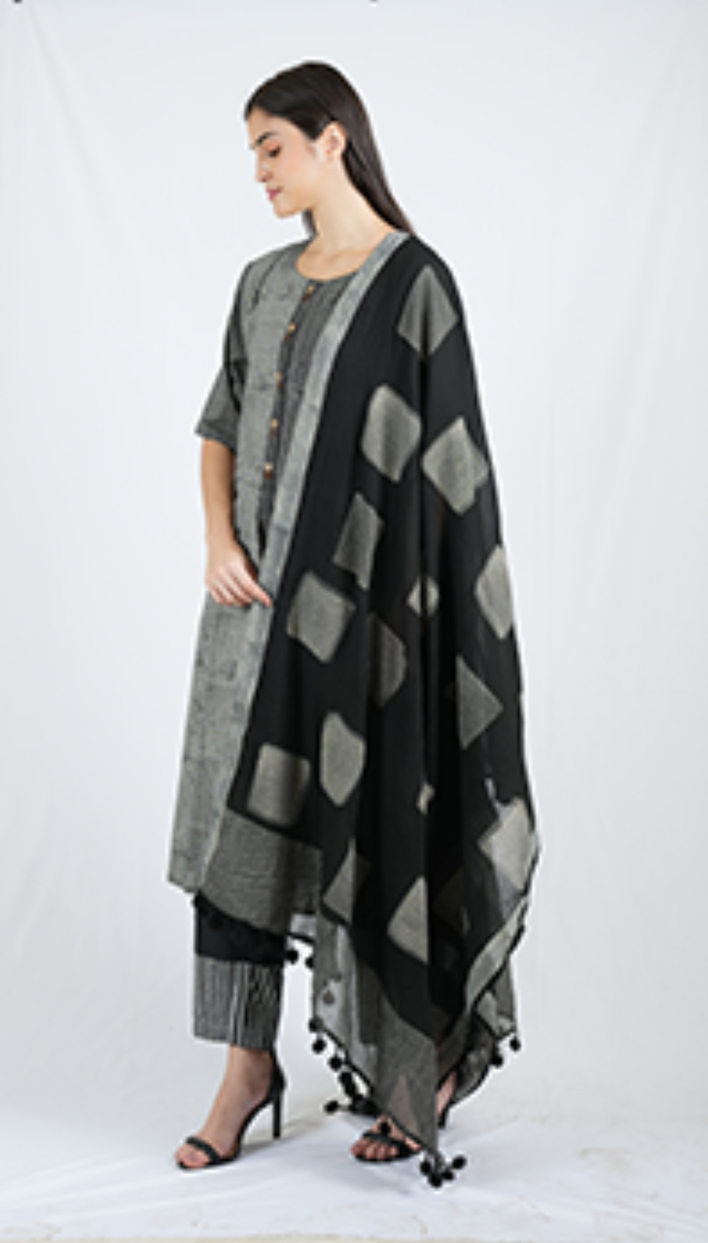 Space Crossed Black Dupatta