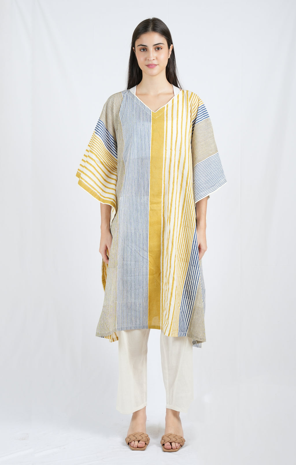 Meddle Blue V Neck Kaftan with Pants