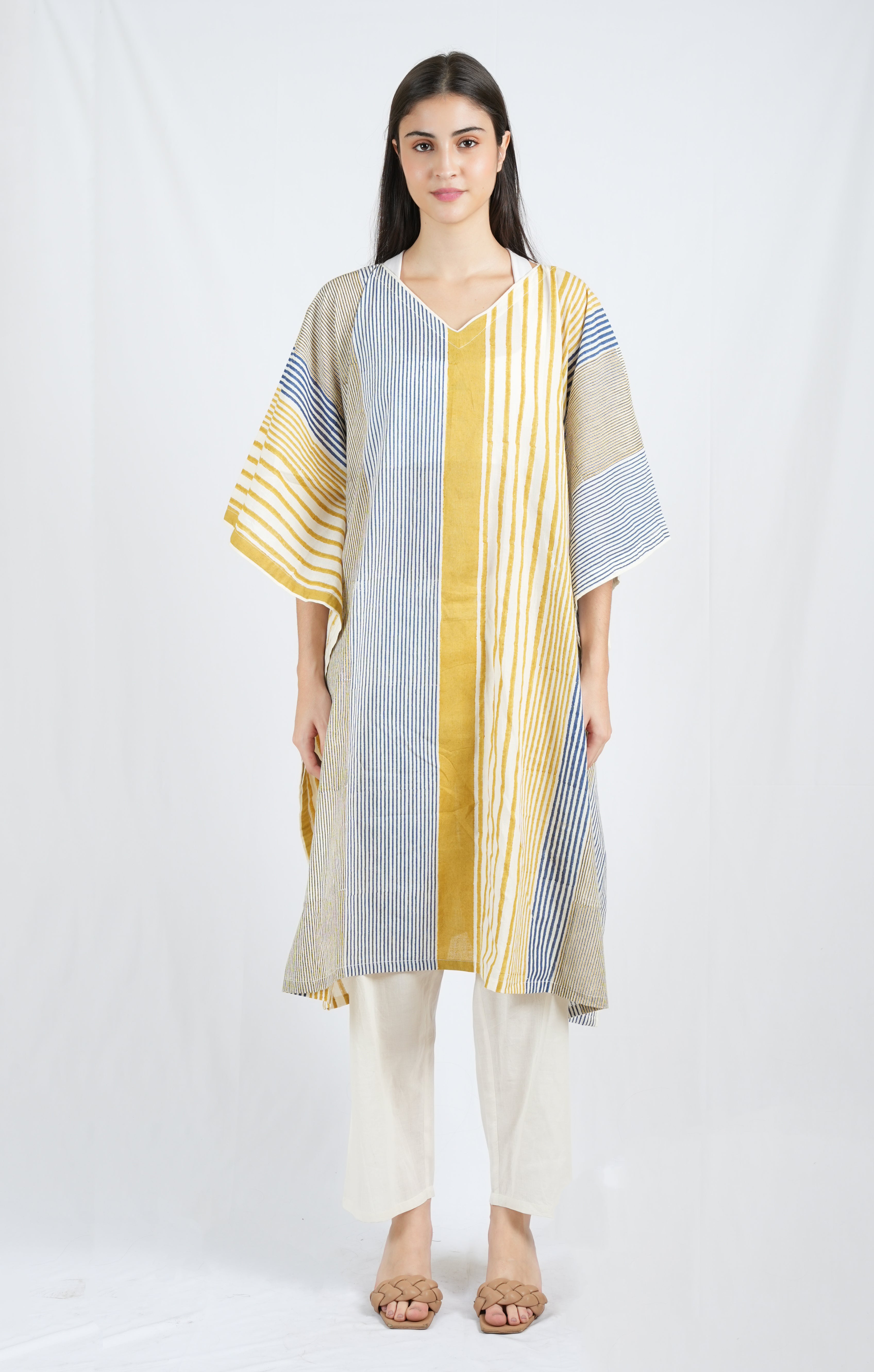 Meddle Blue V Neck Kaftan with Pants