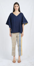 Plain Blue Twister Kaftan with Pants (Set of 2) - BANANA labs