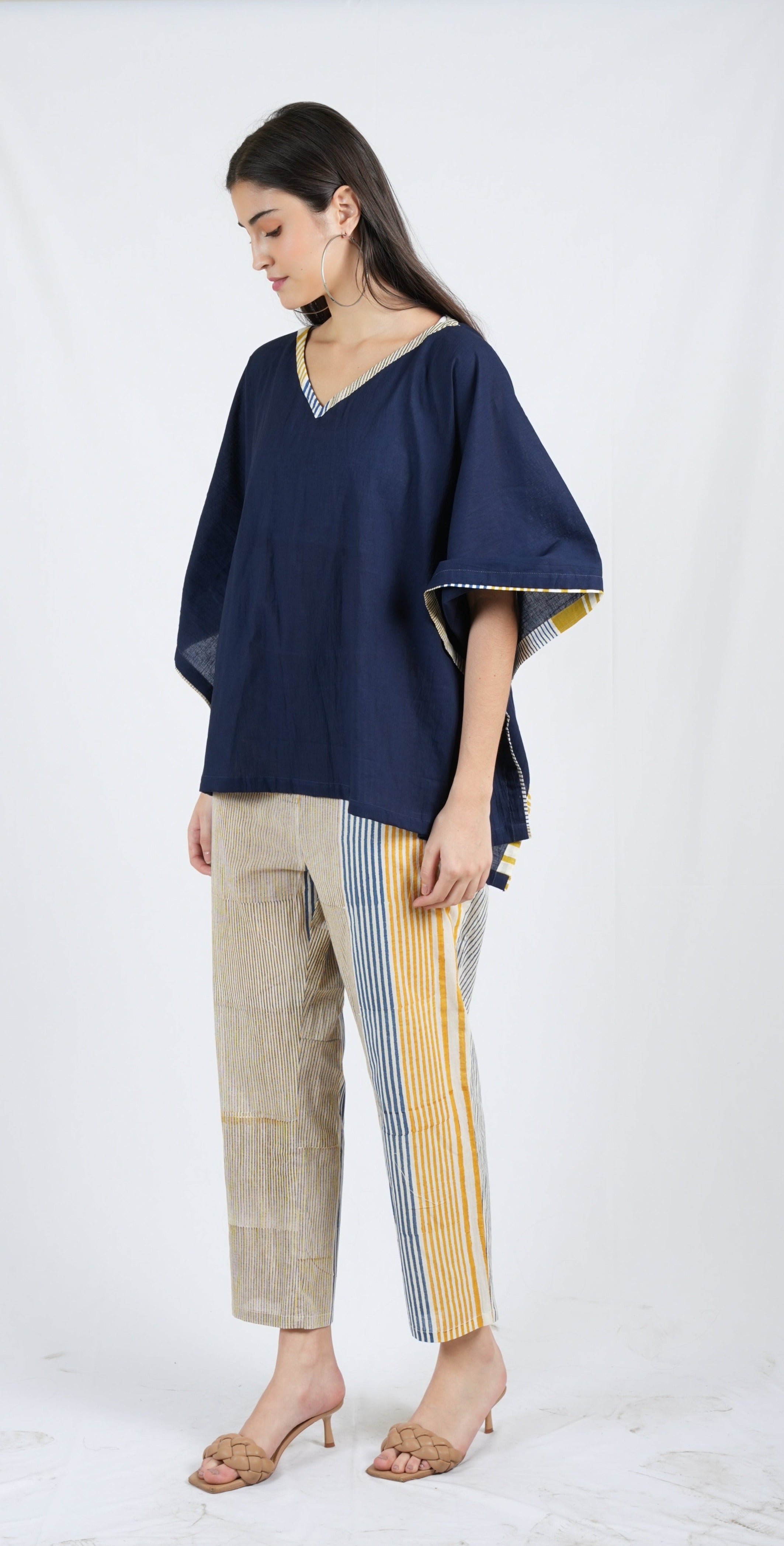 Plain Blue Twister Kaftan with Pants (Set of 2)