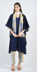 Plain Blue Twister Kaftan with Pants and Stole (Set of 3) - BANANA labs