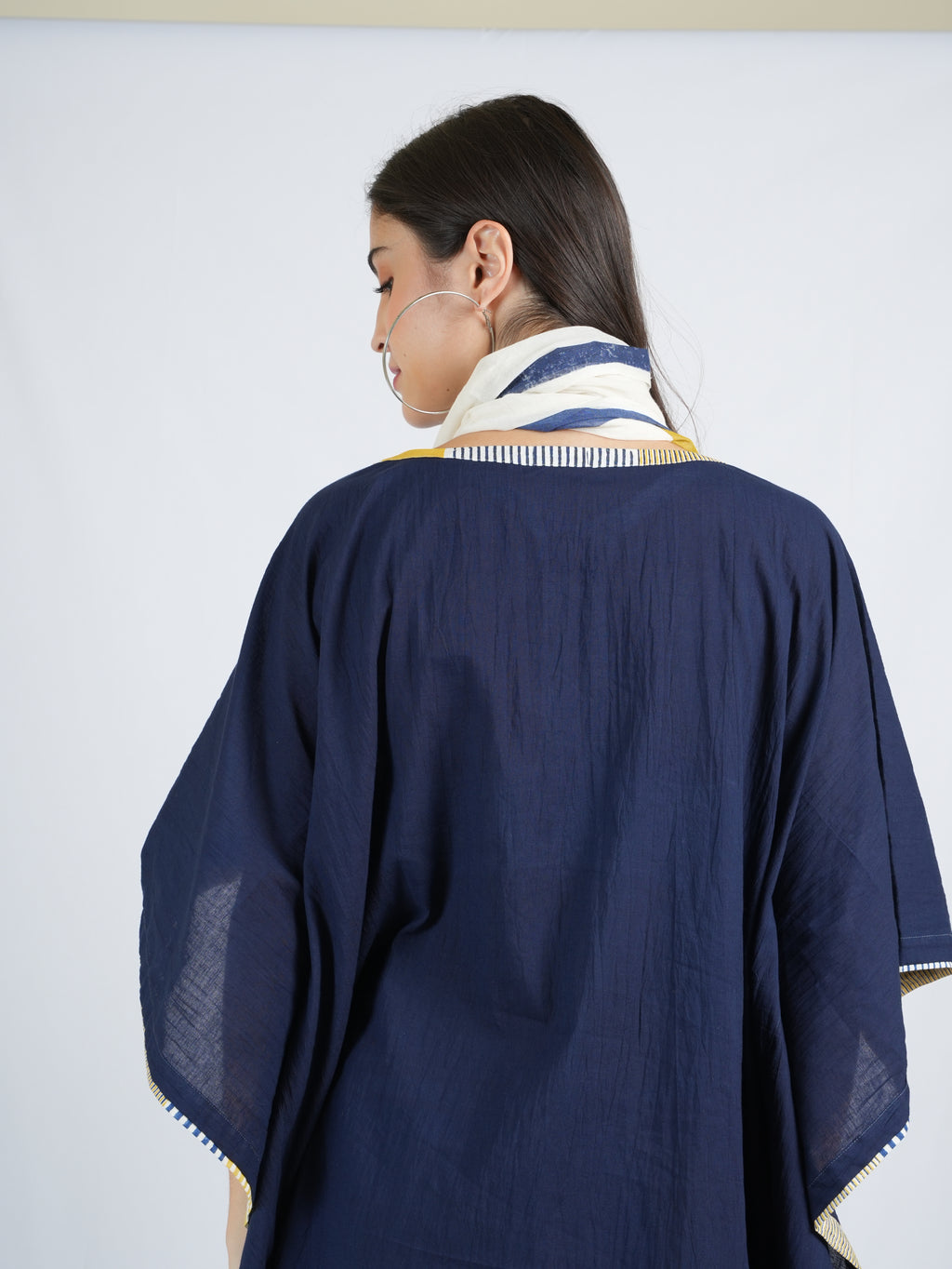 Plain Blue Twister Kaftan with Pants and Stole (Set of 3)