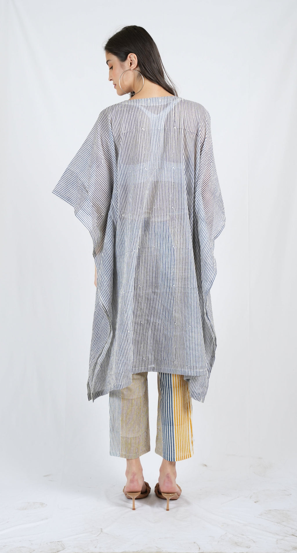 Blue Twister Pin Stripe Kaftan with Pants (Set of 2)